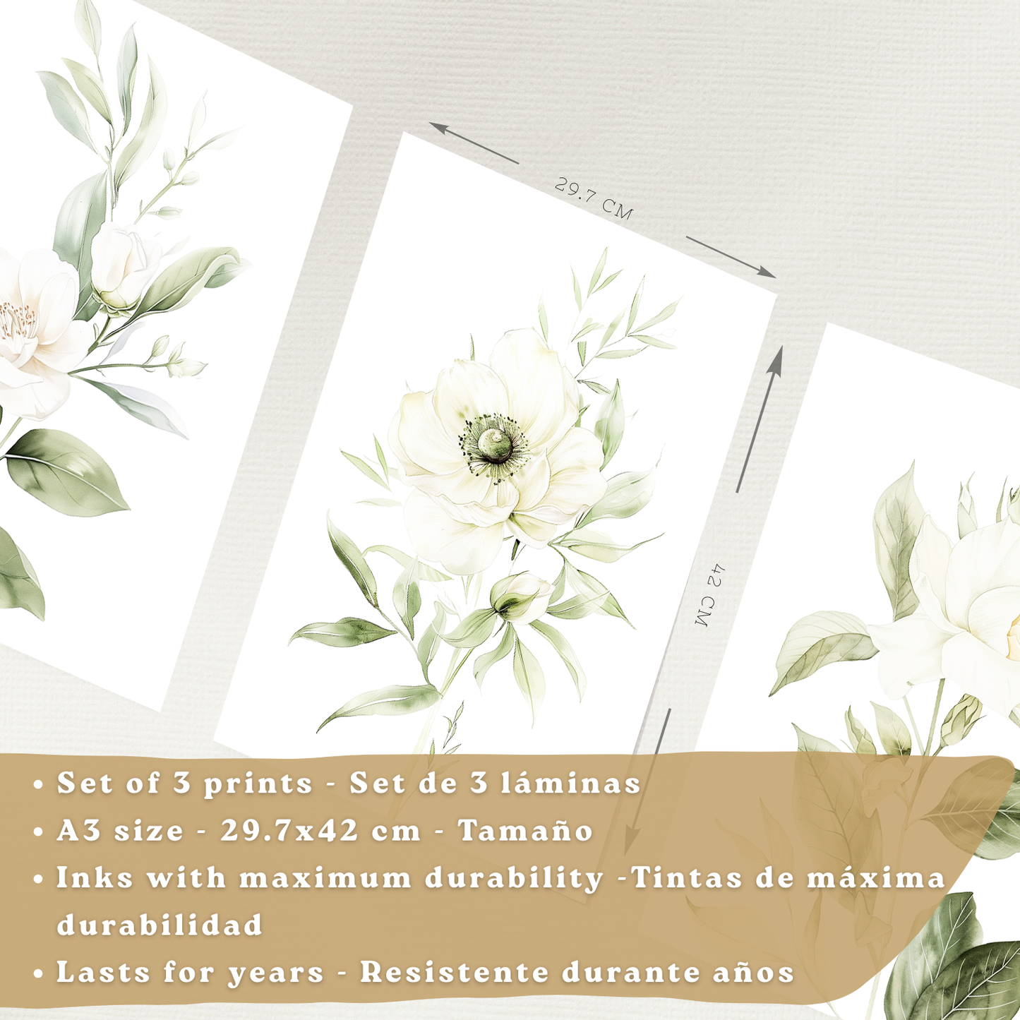 Nacnic Set De 3 Láminas Botánicas Flores Verdes Blancas. Posters Acuarela De Plantas Tonos Verdes Suaves Cuadros. Laminas Decorativas Pared Para Salón Y Dormitorio.