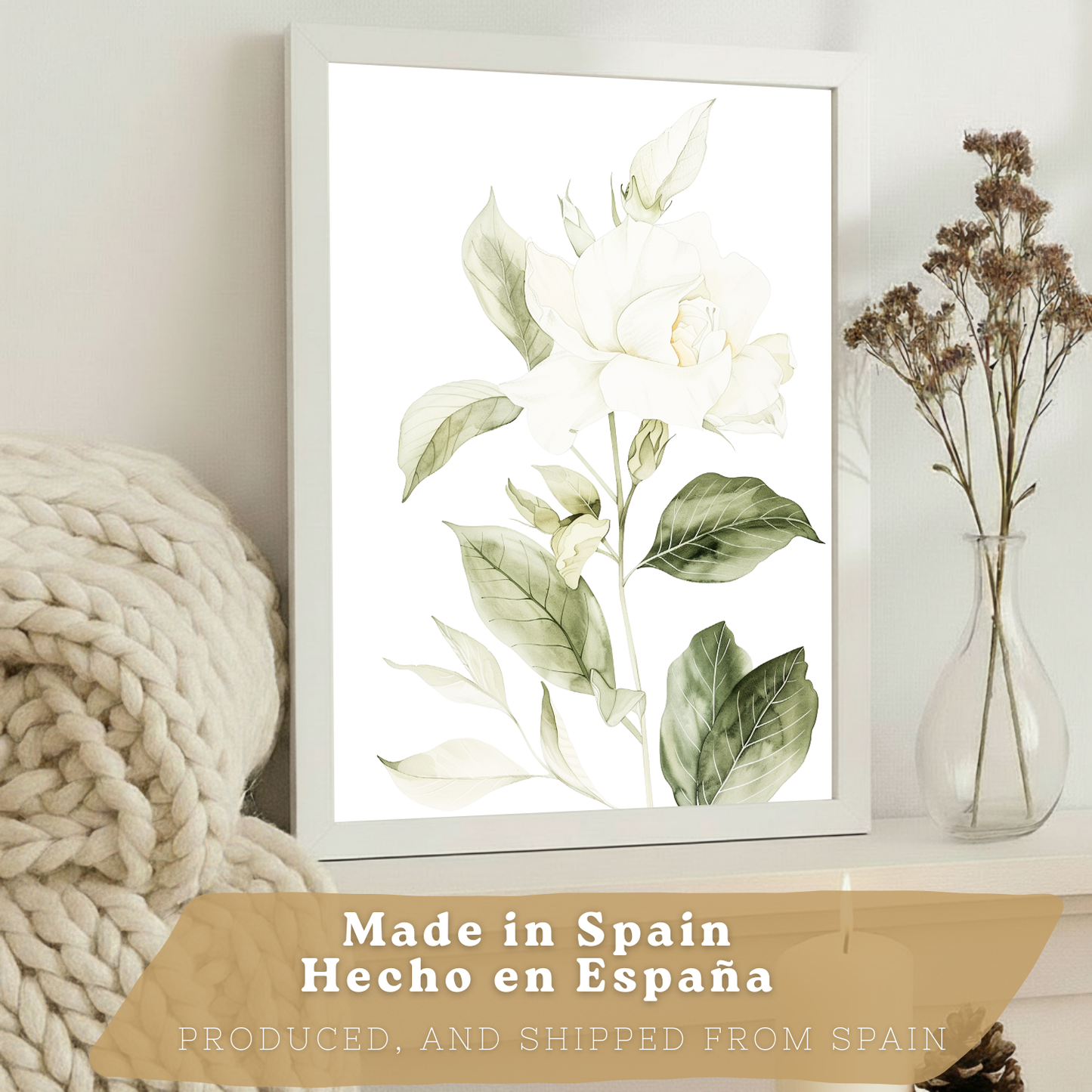 Nacnic Set De 3 Láminas Botánicas Flores Verdes Blancas. Posters Acuarela De Plantas Tonos Verdes Suaves Cuadros. Laminas Decorativas Pared Para Salón Y Dormitorio.