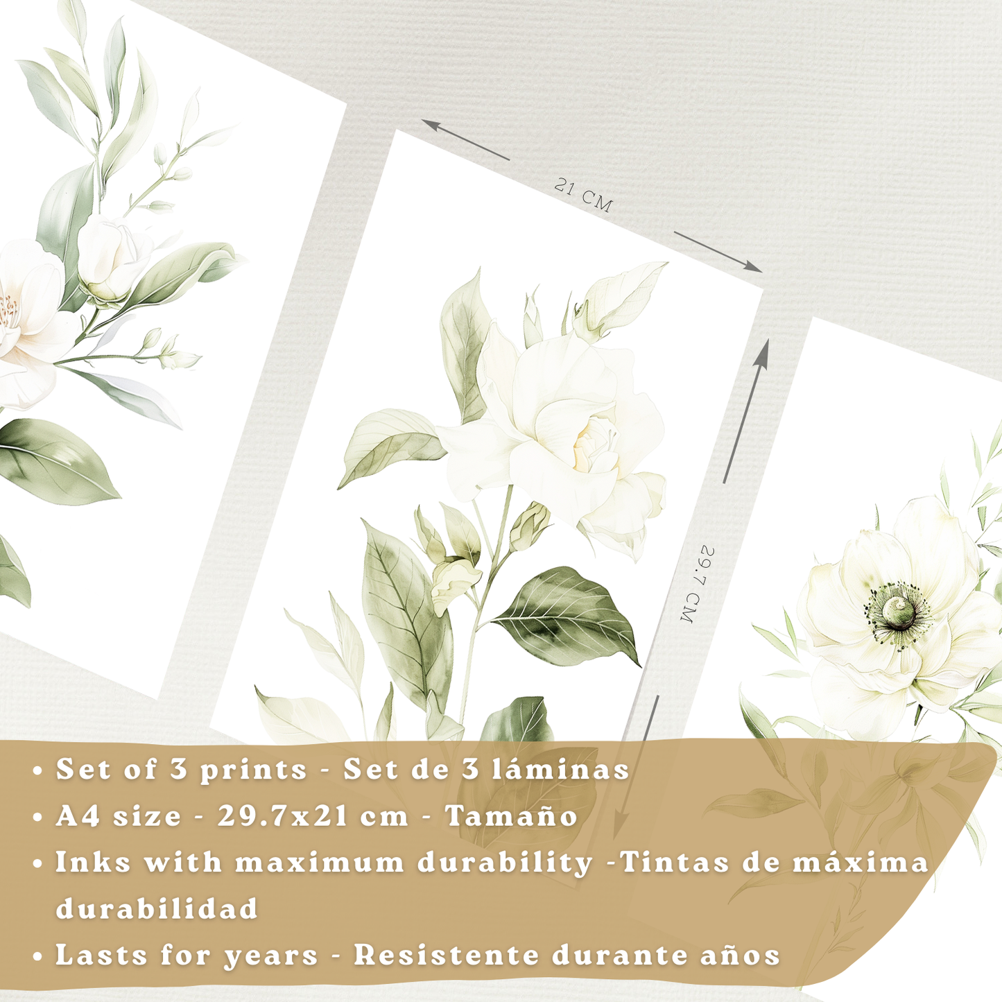 Nacnic Set De 3 Láminas Botánicas Flores Verdes Blancas. Posters Acuarela De Plantas Tonos Verdes Suaves Cuadros. Laminas Decorativas Pared Para Salón Y Dormitorio.