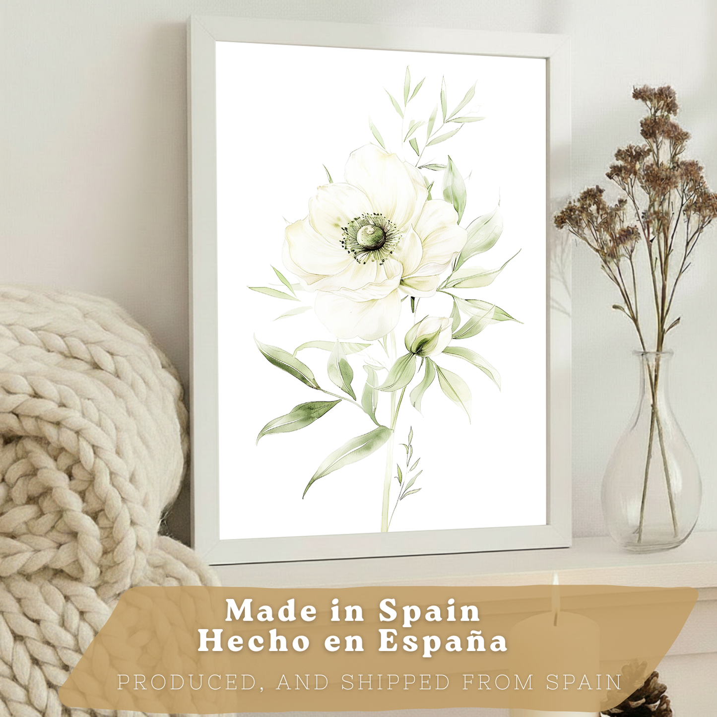 Nacnic Set De 3 Láminas Botánicas Flores Verdes Blancas. Posters Acuarela De Plantas Tonos Verdes Suaves Cuadros. Laminas Decorativas Pared Para Salón Y Dormitorio.