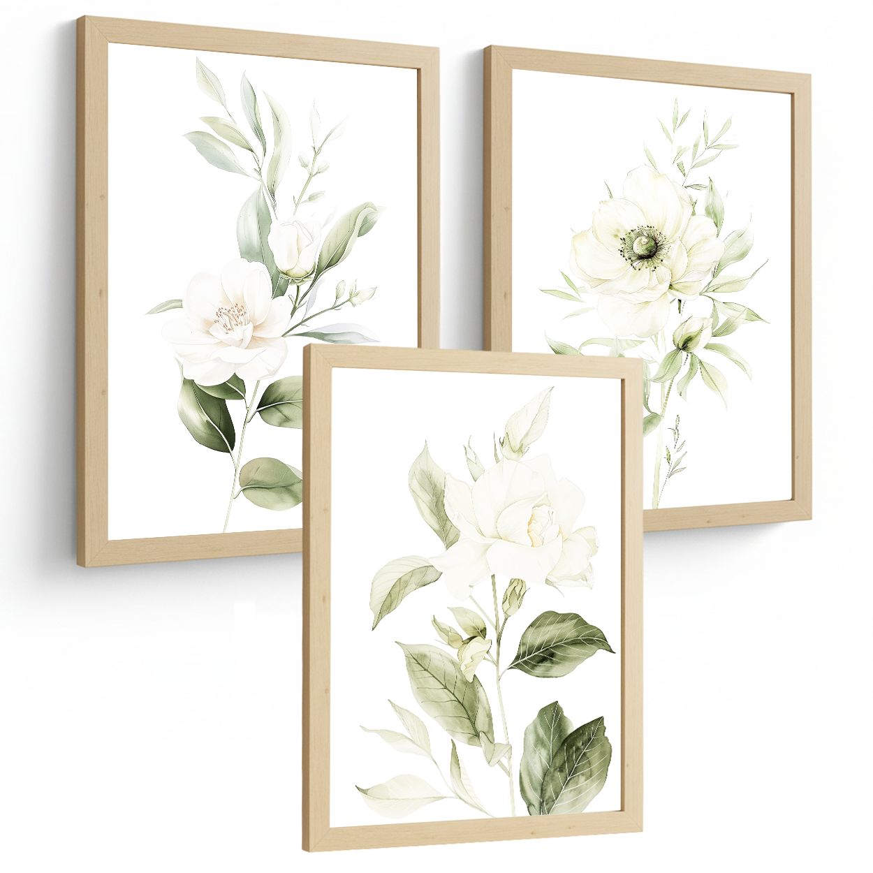 Nacnic Set De 3 Láminas Botánicas Flores Verdes Blancas. Posters Acuarela De Plantas Tonos Verdes Suaves Cuadros. Laminas Decorativas Pared Para Salón Y Dormitorio.