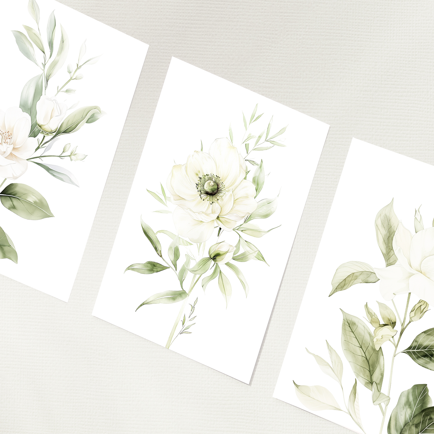 Nacnic Set De 3 Láminas Botánicas Flores Verdes Blancas. Posters Acuarela De Plantas Tonos Verdes Suaves Cuadros. Laminas Decorativas Pared Para Salón Y Dormitorio.