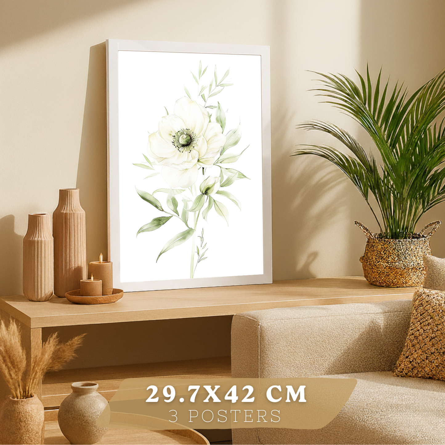 Nacnic Set De 3 Láminas Botánicas Flores Verdes Blancas. Posters Acuarela De Plantas Tonos Verdes Suaves Cuadros. Laminas Decorativas Pared Para Salón Y Dormitorio.
