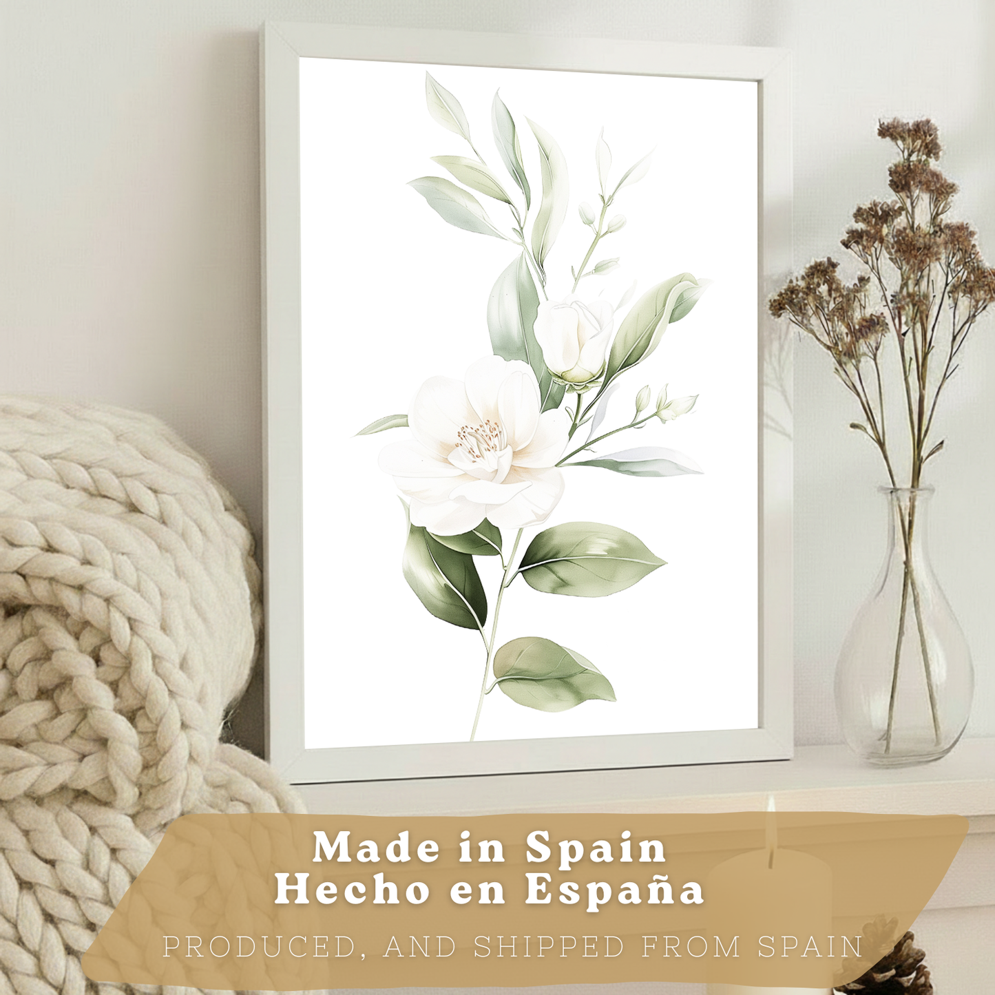 Nacnic Set De 3 Láminas Botánicas Flores Verdes Blancas. Posters Acuarela De Plantas Tonos Verdes Suaves Cuadros. Laminas Decorativas Pared Para Salón Y Dormitorio.