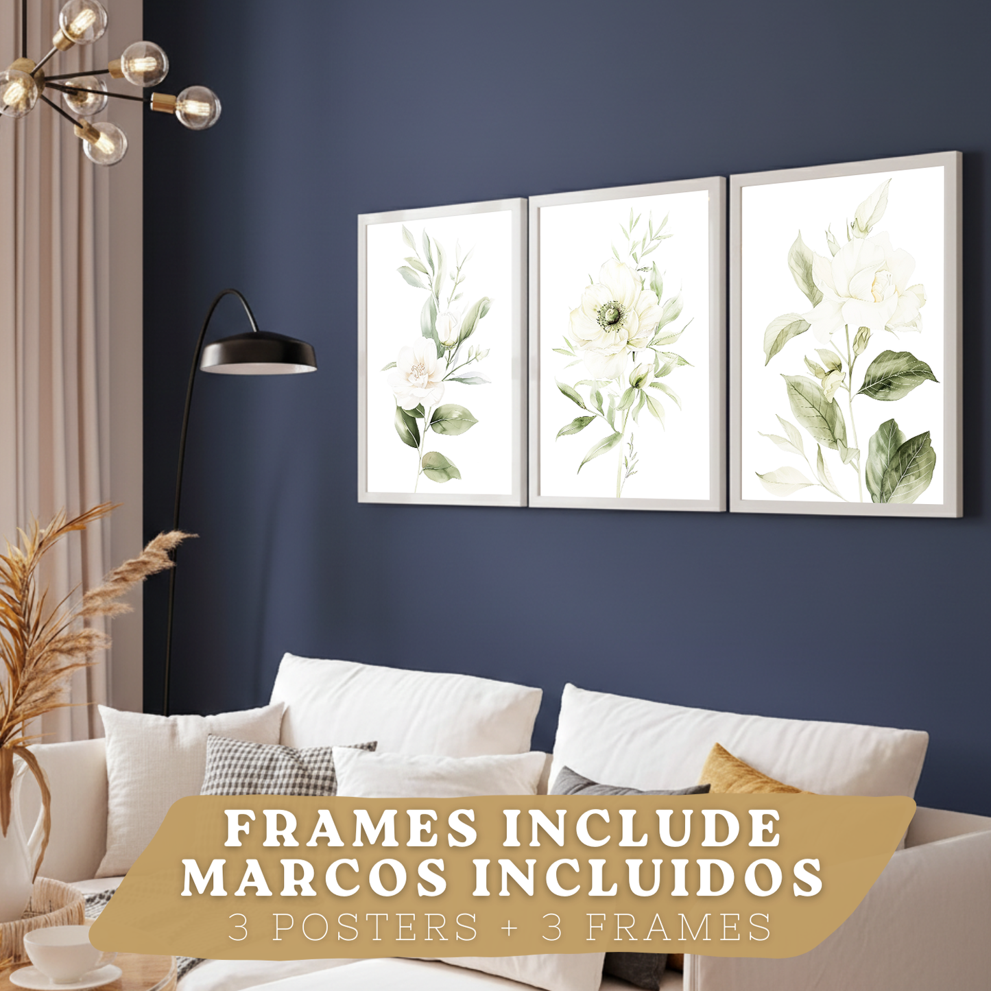 Nacnic Set De 3 Láminas Botánicas Flores Verdes Blancas. Posters Acuarela De Plantas Tonos Verdes Suaves Cuadros. Laminas Decorativas Pared Para Salón Y Dormitorio.