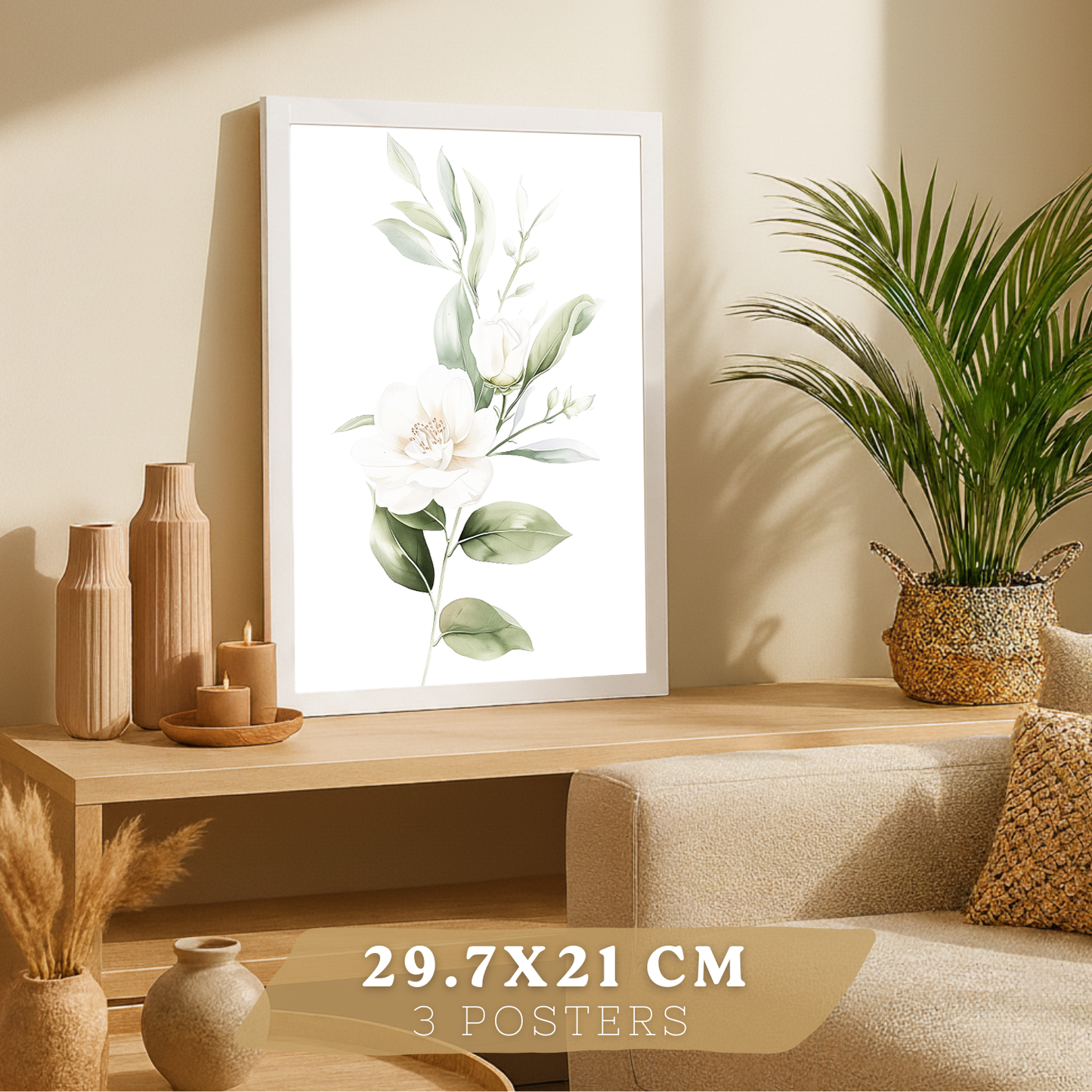 Nacnic Set De 3 Láminas Botánicas Flores Verdes Blancas. Posters Acuarela De Plantas Tonos Verdes Suaves Cuadros. Laminas Decorativas Pared Para Salón Y Dormitorio.