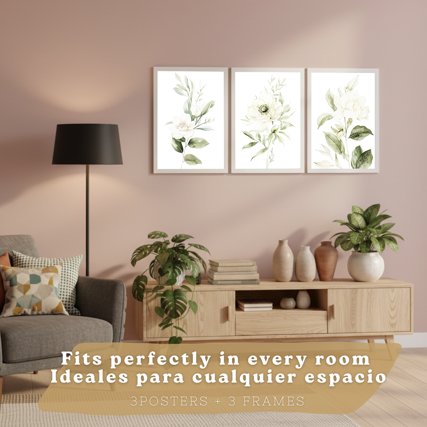 Nacnic Set De 3 Láminas Botánicas Flores Verdes Blancas. Posters Acuarela De Plantas Tonos Verdes Suaves Cuadros. Laminas Decorativas Pared Para Salón Y Dormitorio.