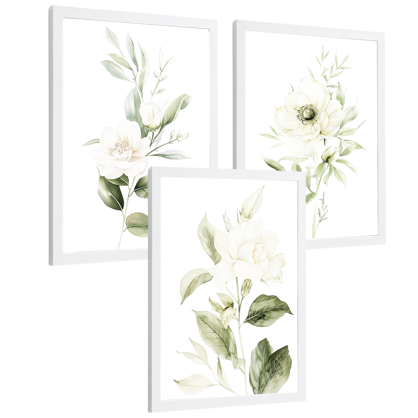 Nacnic Set De 3 Láminas Botánicas Flores Verdes Blancas. Posters Acuarela De Plantas Tonos Verdes Suaves Cuadros. Laminas Decorativas Pared Para Salón Y Dormitorio.