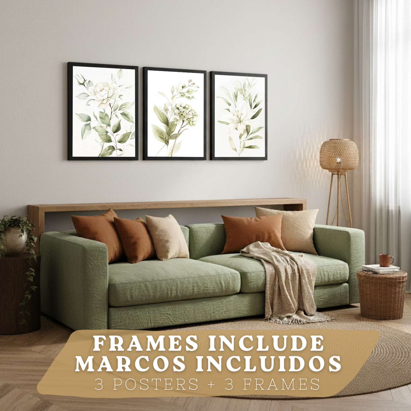 Nacnic Set De 3 Láminas Botánicas Flores Verdes Pastel. Posters Acuarela De Plantas Tonos Verdes Suaves Cuadros. Laminas Decorativas Pared Para Salón Y Dormitorio.