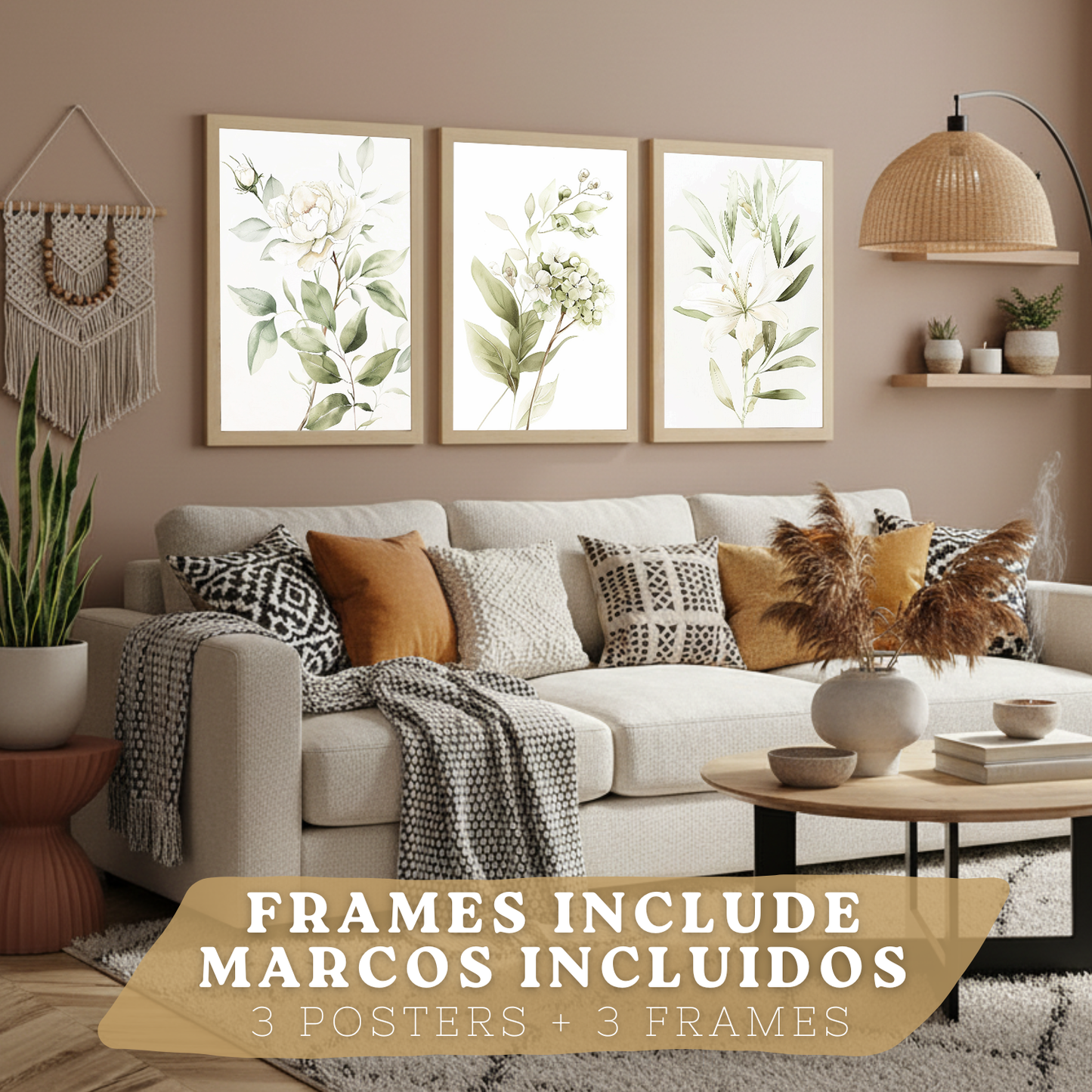 Nacnic Set De 3 Láminas Botánicas Flores Verdes Pastel. Posters Acuarela De Plantas Tonos Verdes Suaves Cuadros. Laminas Decorativas Pared Para Salón Y Dormitorio.