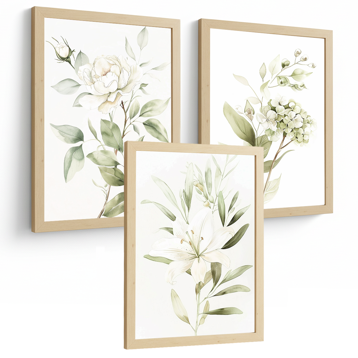 Nacnic Set De 3 Láminas Botánicas Flores Verdes Pastel. Posters Acuarela De Plantas Tonos Verdes Suaves Cuadros. Laminas Decorativas Pared Para Salón Y Dormitorio.