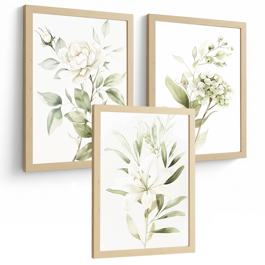 Nacnic Set De 3 Láminas Botánicas Flores Verdes Pastel. Posters Acuarela De Plantas Tonos Verdes Suaves Cuadros. Laminas Decorativas Pared Para Salón Y Dormitorio.