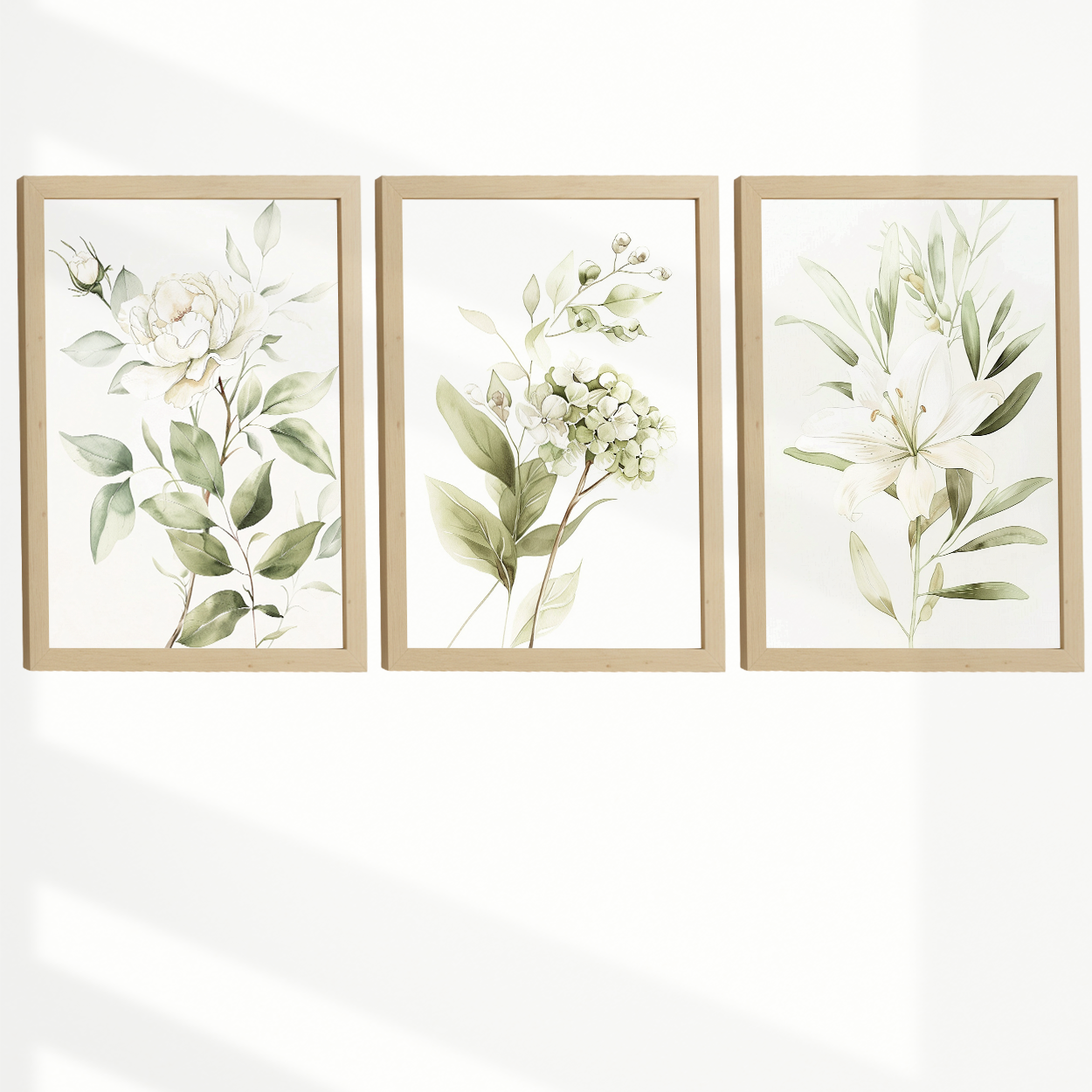 Nacnic Set De 3 Láminas Botánicas Flores Verdes Pastel. Posters Acuarela De Plantas Tonos Verdes Suaves Cuadros. Laminas Decorativas Pared Para Salón Y Dormitorio.