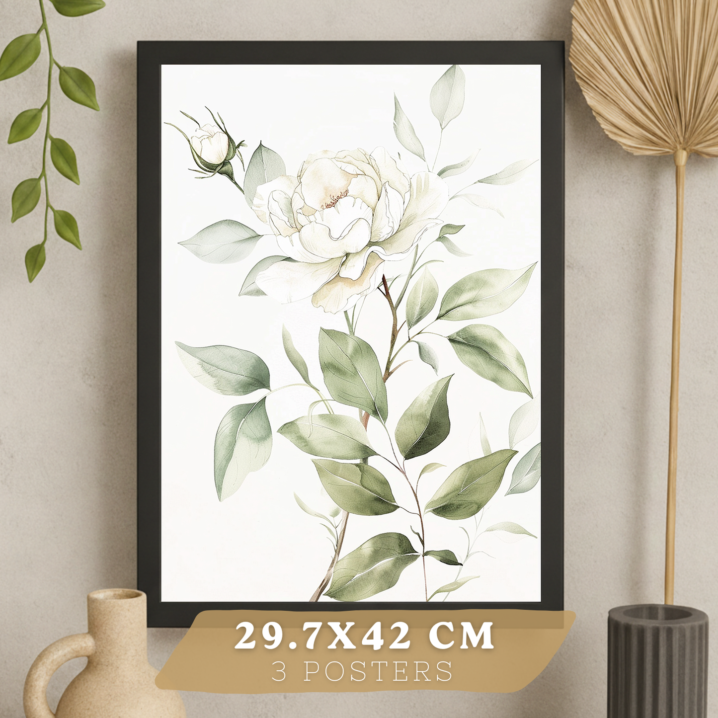 Nacnic Set De 3 Láminas Botánicas Flores Verdes Pastel. Posters Acuarela De Plantas Tonos Verdes Suaves Cuadros. Laminas Decorativas Pared Para Salón Y Dormitorio.