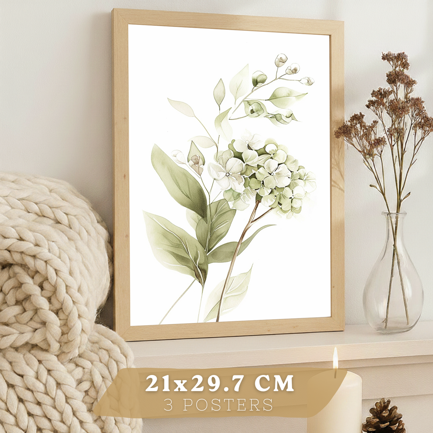 Nacnic Set De 3 Láminas Botánicas Flores Verdes Pastel. Posters Acuarela De Plantas Tonos Verdes Suaves Cuadros. Laminas Decorativas Pared Para Salón Y Dormitorio.