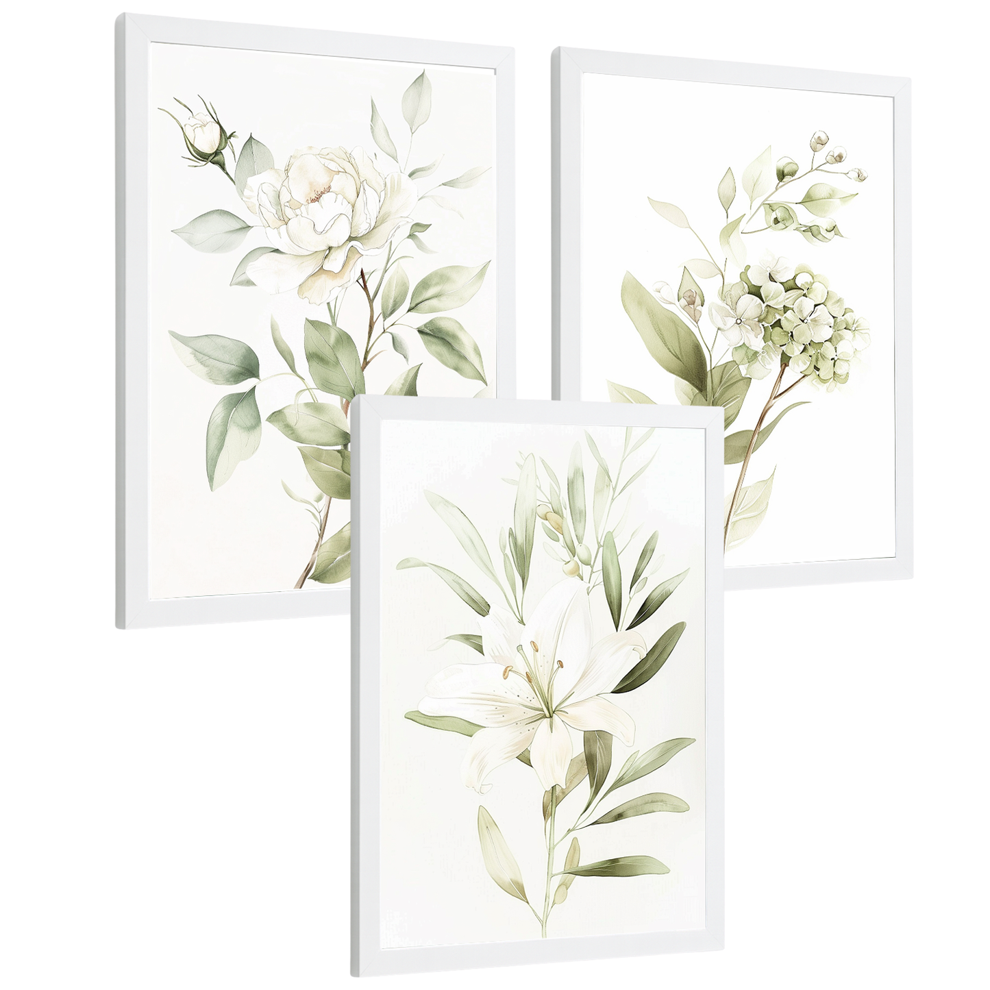 Nacnic Set De 3 Láminas Botánicas Flores Verdes Pastel. Posters Acuarela De Plantas Tonos Verdes Suaves Cuadros. Laminas Decorativas Pared Para Salón Y Dormitorio.