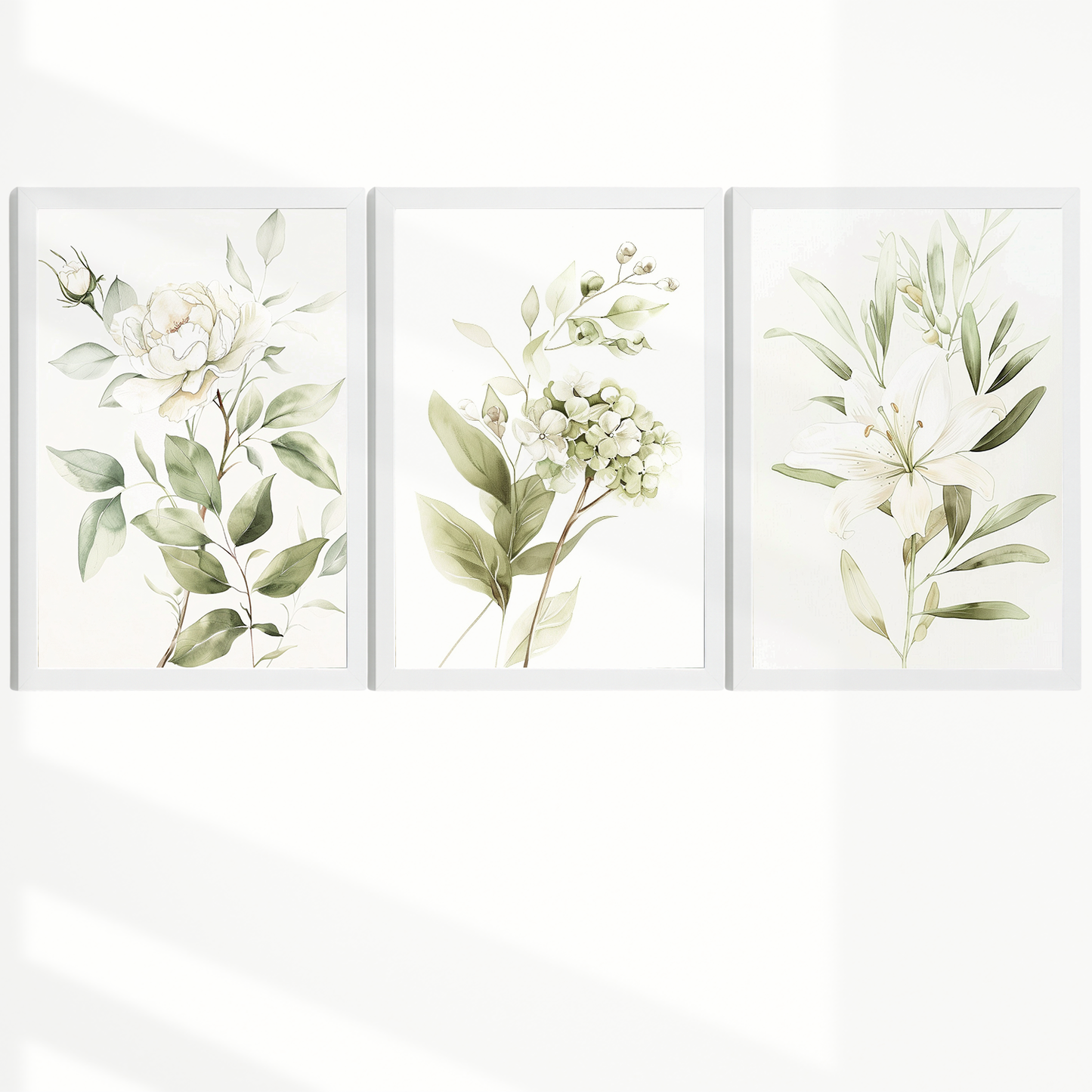 Nacnic Set De 3 Láminas Botánicas Flores Verdes Pastel. Posters Acuarela De Plantas Tonos Verdes Suaves Cuadros. Laminas Decorativas Pared Para Salón Y Dormitorio.