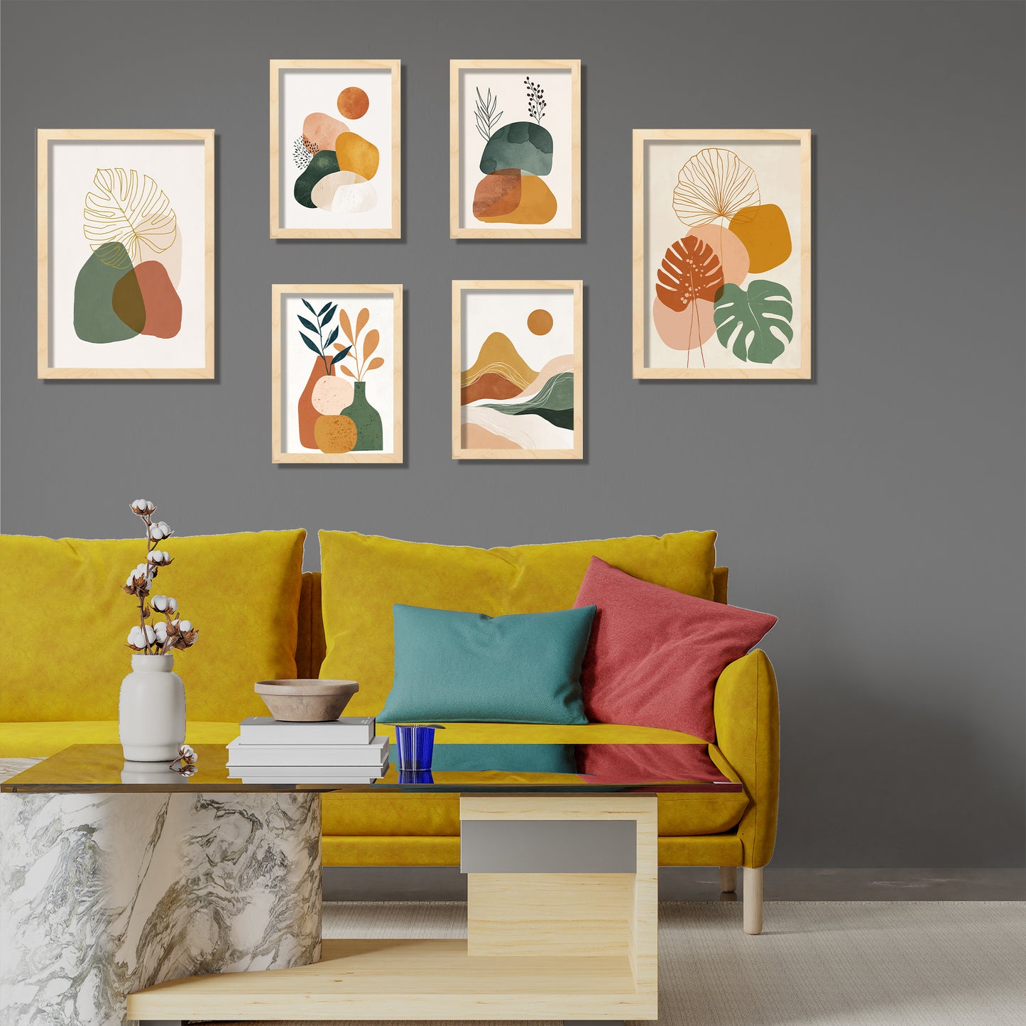 Nacnic 6 Laminas Decorativas Pared. Posters Abstractos. Cuadros Decoracion Salon Modernos. Decoracion Pared lienzos decorativos