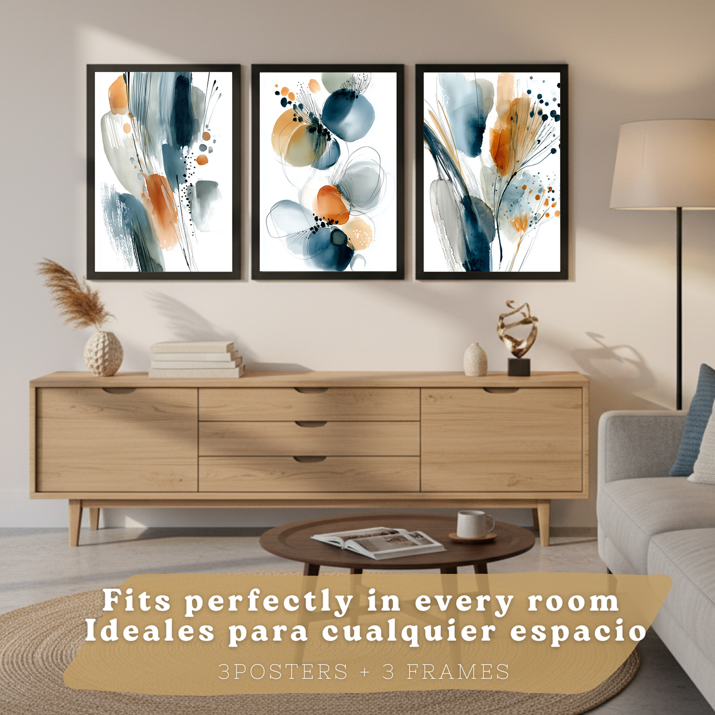 Nacnic Juego 3 Láminas Laminas Decorativas Pared Cuadros Abstractos De Acuarela, Azul, Naranja. Decoraciones Paredes. Cuadros Para Para Salón Y Dormitorio Modernos