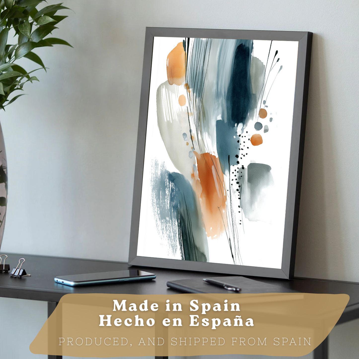 Nacnic Juego 3 Láminas Laminas Decorativas Pared Cuadros Abstractos De Acuarela, Azul, Naranja. Decoraciones Paredes. Cuadros Para Para Salón Y Dormitorio Modernos