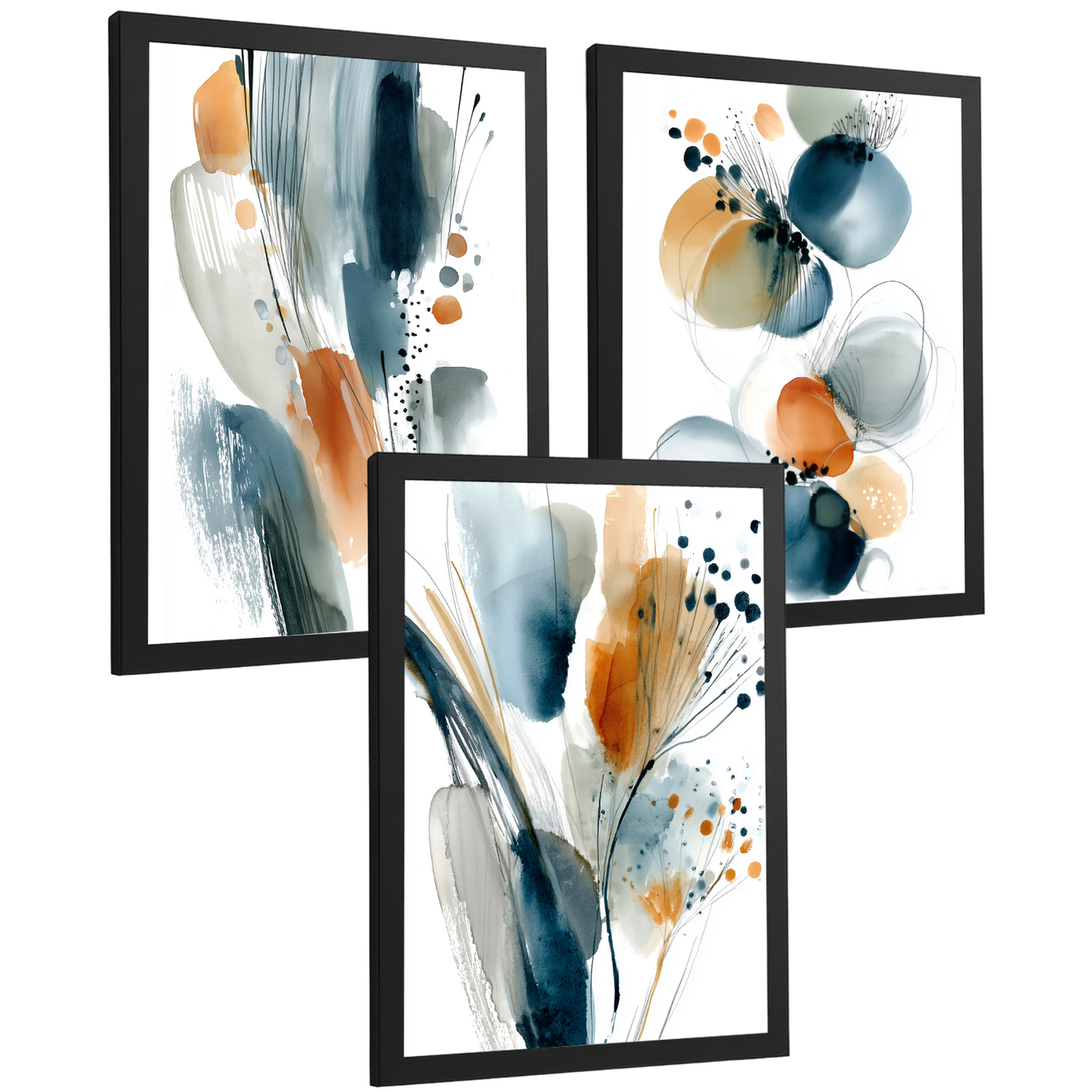 Nacnic Juego 3 Láminas Laminas Decorativas Pared Cuadros Abstractos De Acuarela, Azul, Naranja. Decoraciones Paredes. Cuadros Para Para Salón Y Dormitorio Modernos