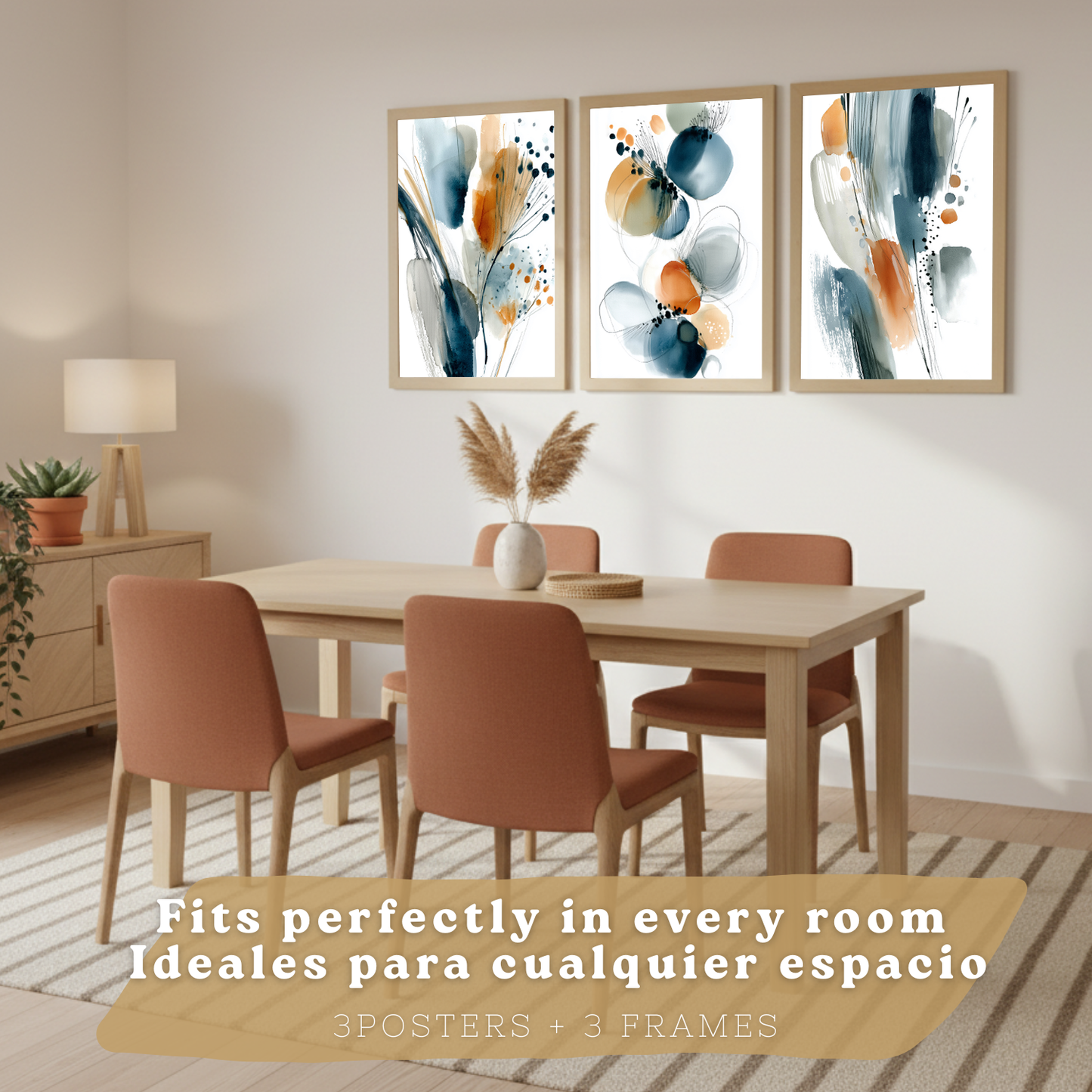 Nacnic Juego 3 Láminas Laminas Decorativas Pared Cuadros Abstractos De Acuarela, Azul, Naranja. Decoraciones Paredes. Cuadros Para Para Salón Y Dormitorio Modernos