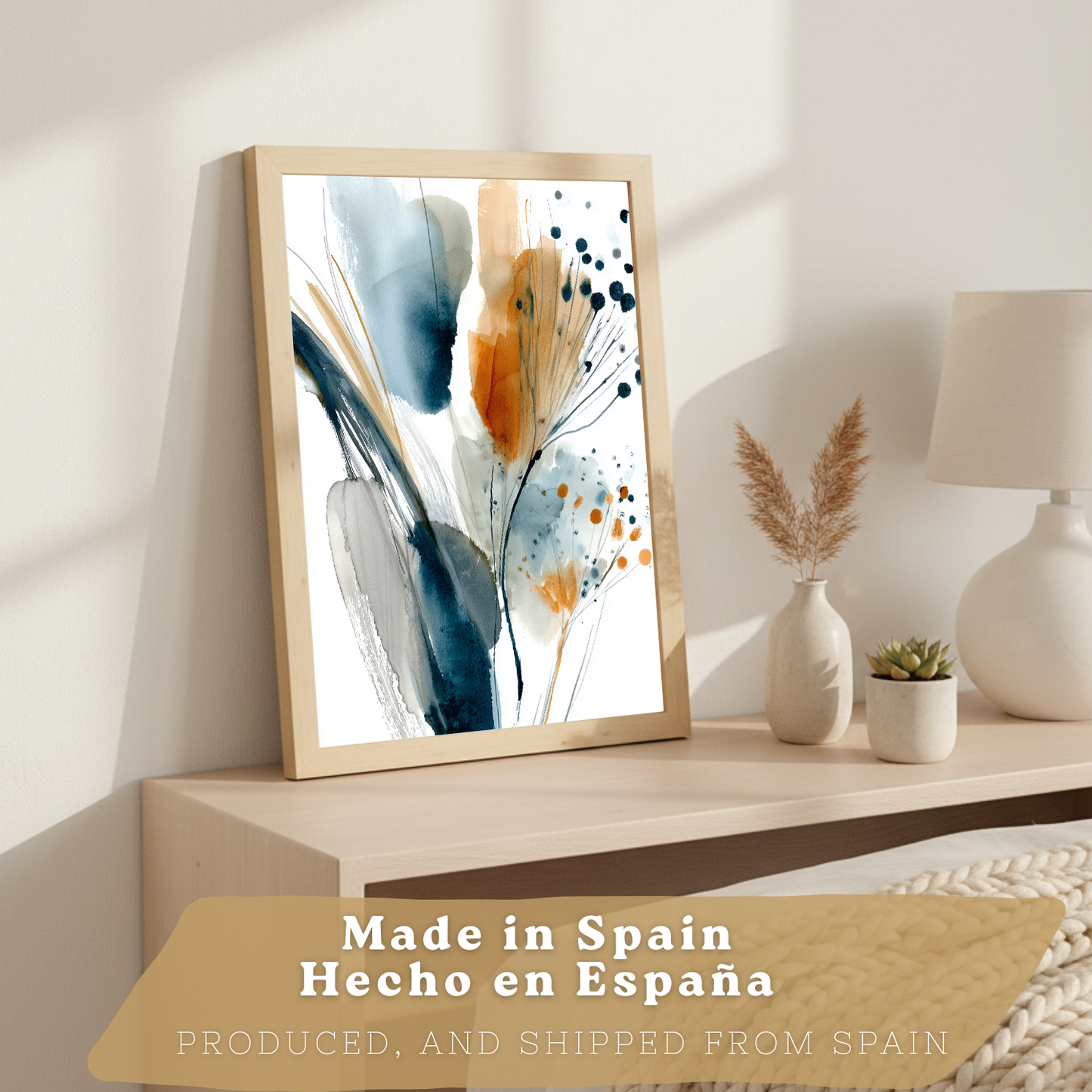 Nacnic Juego 3 Láminas Laminas Decorativas Pared Cuadros Abstractos De Acuarela, Azul, Naranja. Decoraciones Paredes. Cuadros Para Para Salón Y Dormitorio Modernos