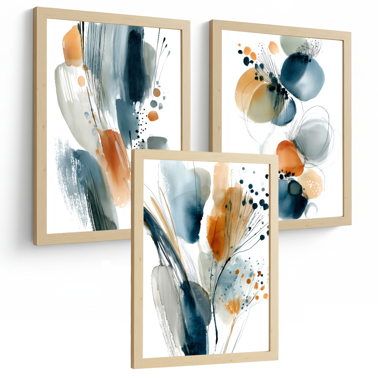 Nacnic Juego 3 Láminas Laminas Decorativas Pared Cuadros Abstractos De Acuarela, Azul, Naranja. Decoraciones Paredes. Cuadros Para Para Salón Y Dormitorio Modernos