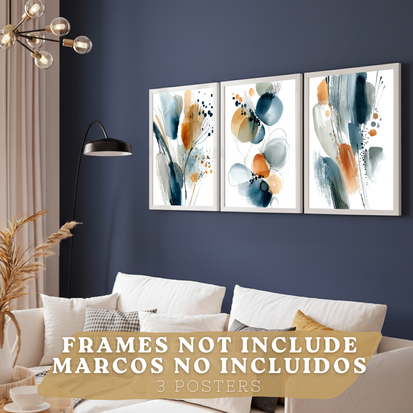 Nacnic Juego 3 Láminas Laminas Decorativas Pared Cuadros Abstractos De Acuarela, Azul, Naranja. Decoraciones Paredes. Cuadros Para Para Salón Y Dormitorio Modernos