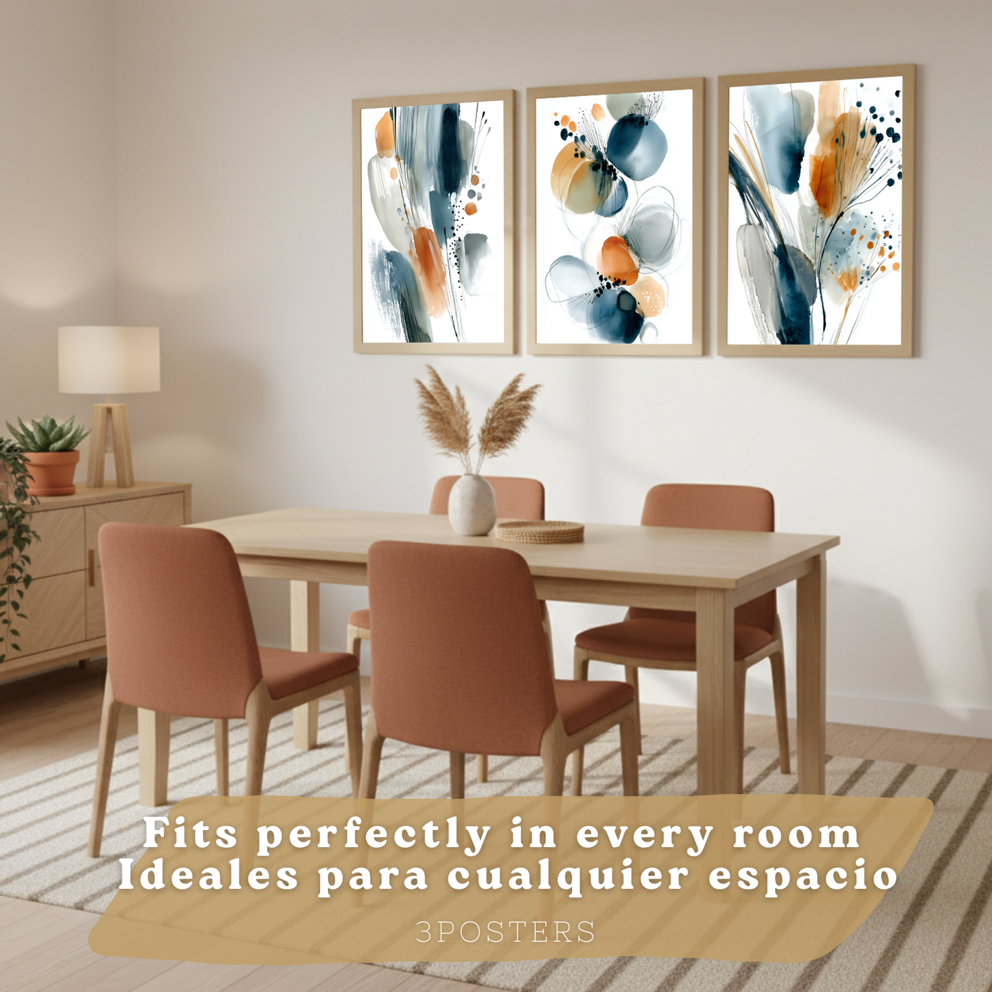 Nacnic Juego 3 Láminas Laminas Decorativas Pared Cuadros Abstractos De Acuarela, Azul, Naranja. Decoraciones Paredes. Cuadros Para Para Salón Y Dormitorio Modernos