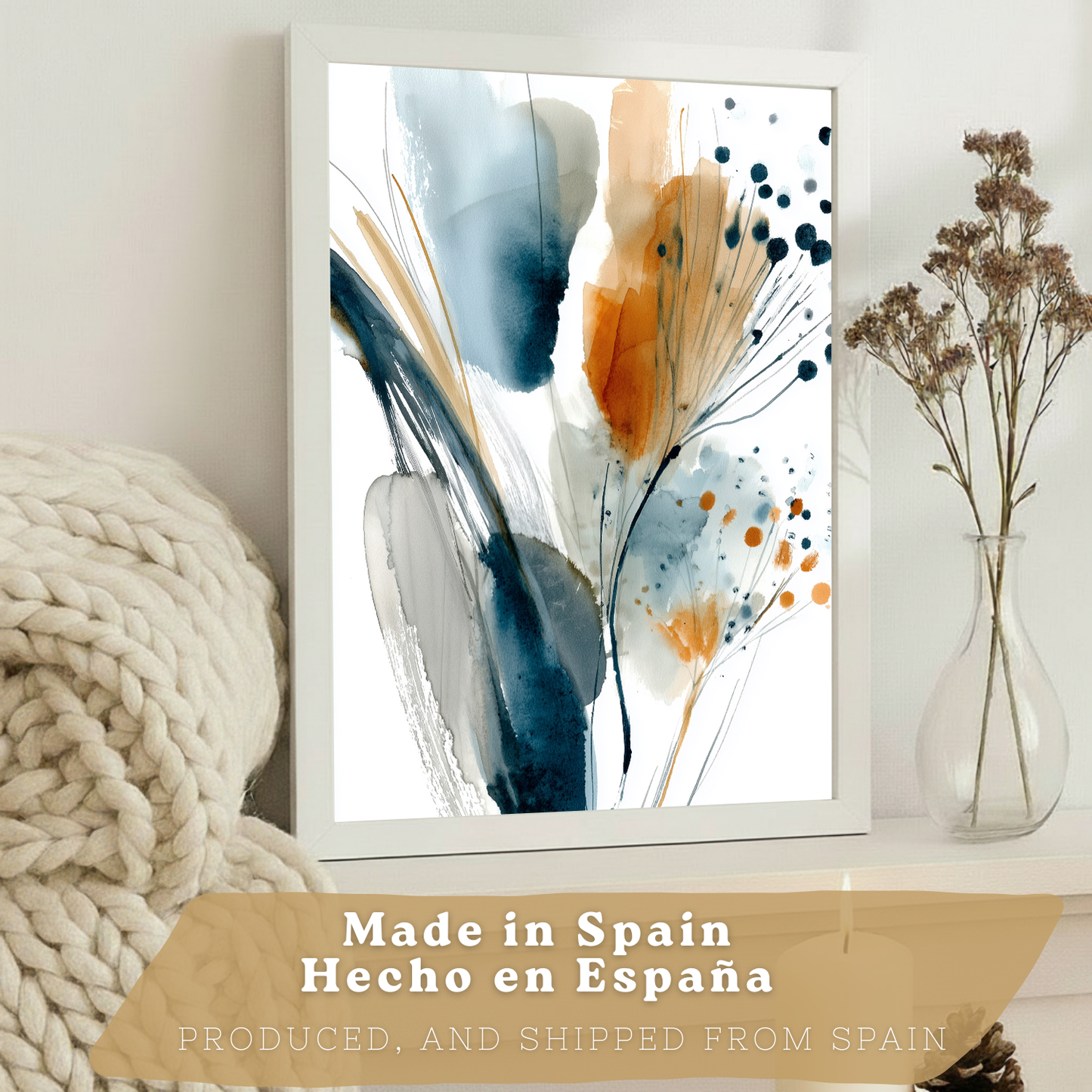 Nacnic Juego 3 Láminas Laminas Decorativas Pared Cuadros Abstractos De Acuarela, Azul, Naranja. Decoraciones Paredes. Cuadros Para Para Salón Y Dormitorio Modernos