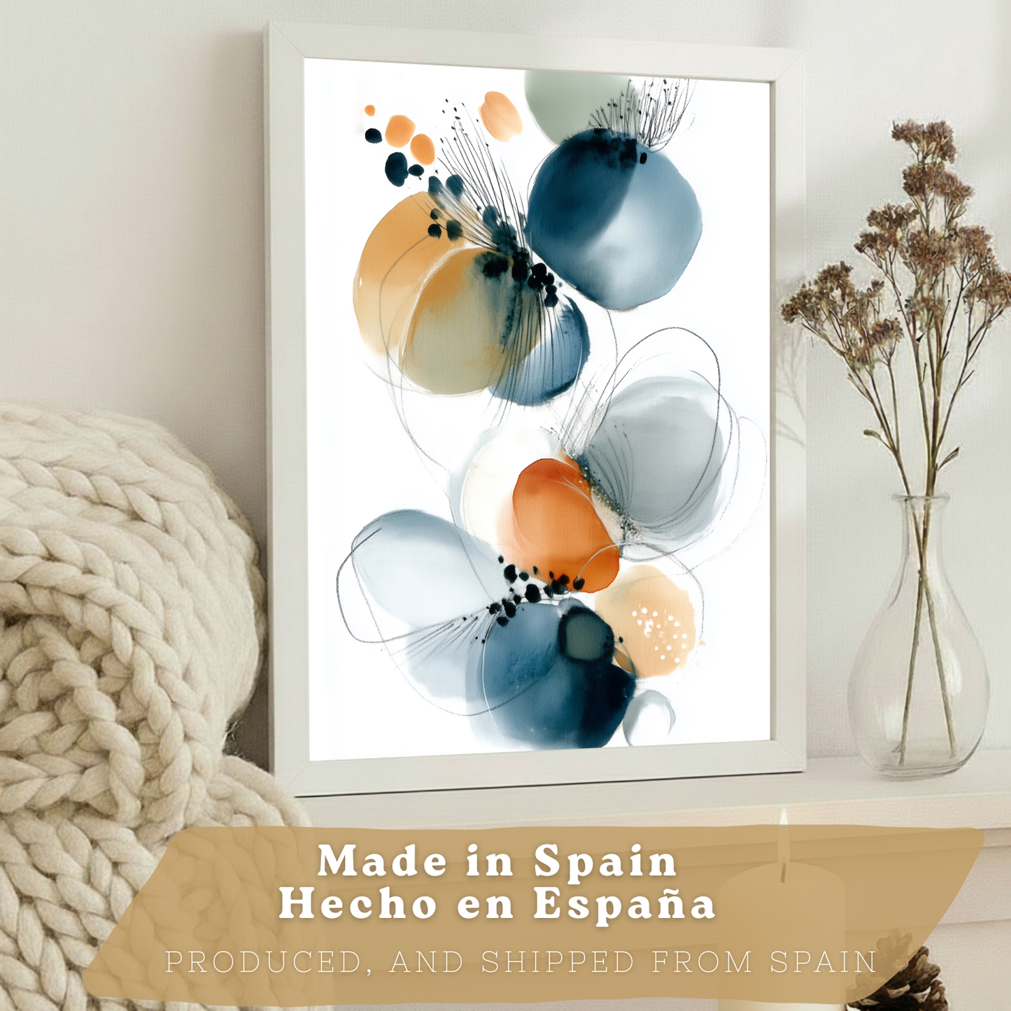 Nacnic Juego 3 Láminas Laminas Decorativas Pared Cuadros Abstractos De Acuarela, Azul, Naranja. Decoraciones Paredes. Cuadros Para Para Salón Y Dormitorio Modernos