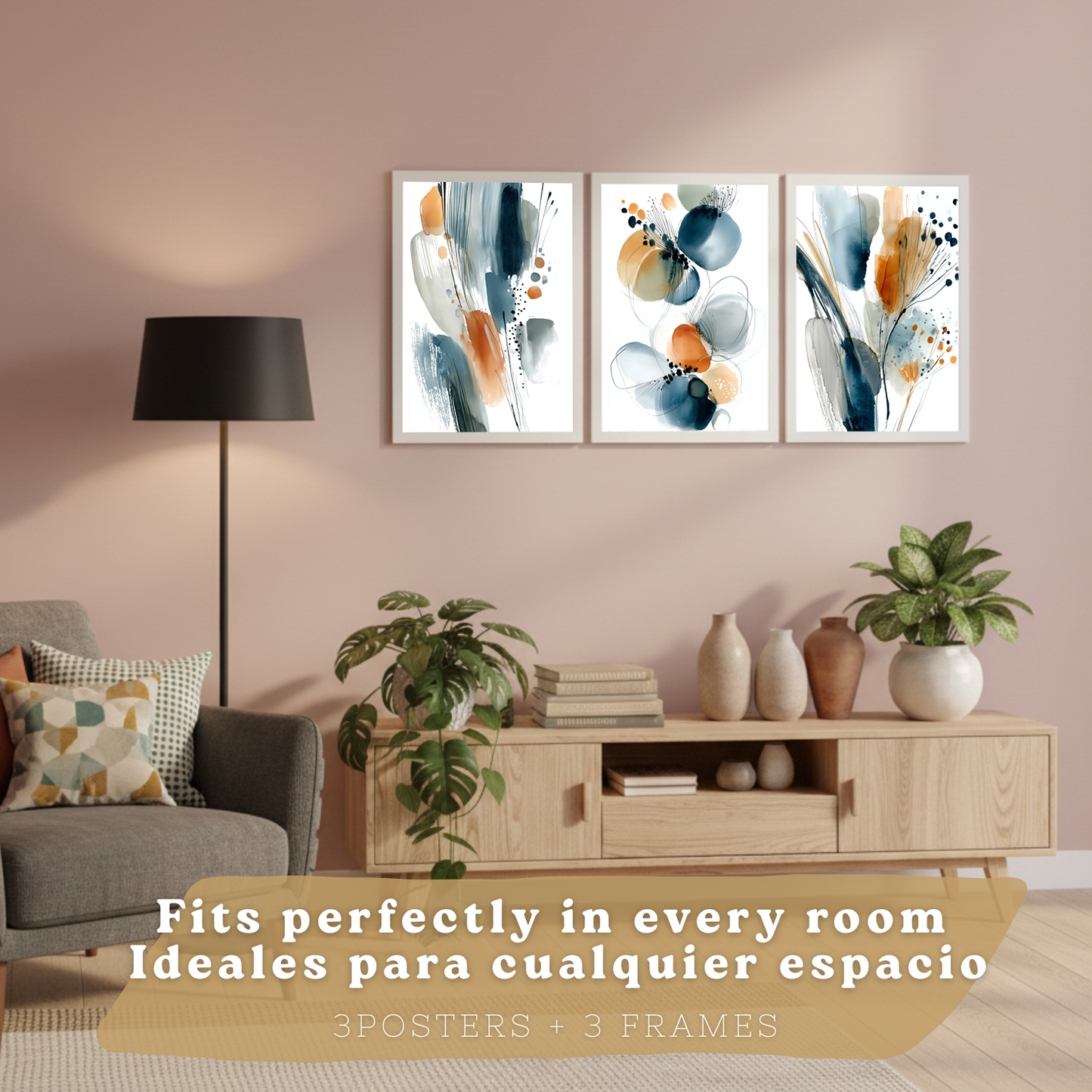 Nacnic Juego 3 Láminas Laminas Decorativas Pared Cuadros Abstractos De Acuarela, Azul, Naranja. Decoraciones Paredes. Cuadros Para Para Salón Y Dormitorio Modernos