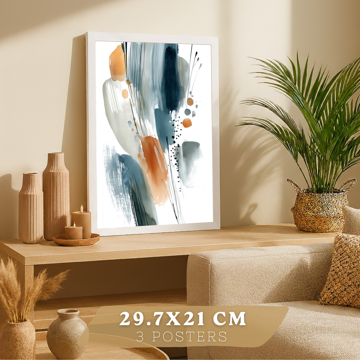 Nacnic Juego 3 Láminas Laminas Decorativas Pared Cuadros Abstractos De Acuarela, Azul, Naranja. Decoraciones Paredes. Cuadros Para Para Salón Y Dormitorio Modernos