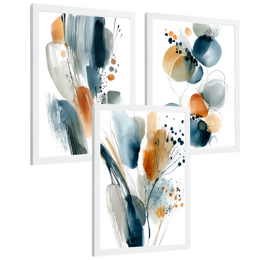 Nacnic Juego 3 Láminas Laminas Decorativas Pared Cuadros Abstractos De Acuarela, Azul, Naranja. Decoraciones Paredes. Cuadros Para Para Salón Y Dormitorio Modernos