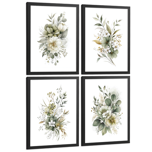 Nacnic Set De 4 Cuadros De Arte Botanico. Laminas Decorativas Pared Floral Acuarela De Flores Verdes Minimalistas. Laminas Decorativas Pared Para Salón Y Dormitorio