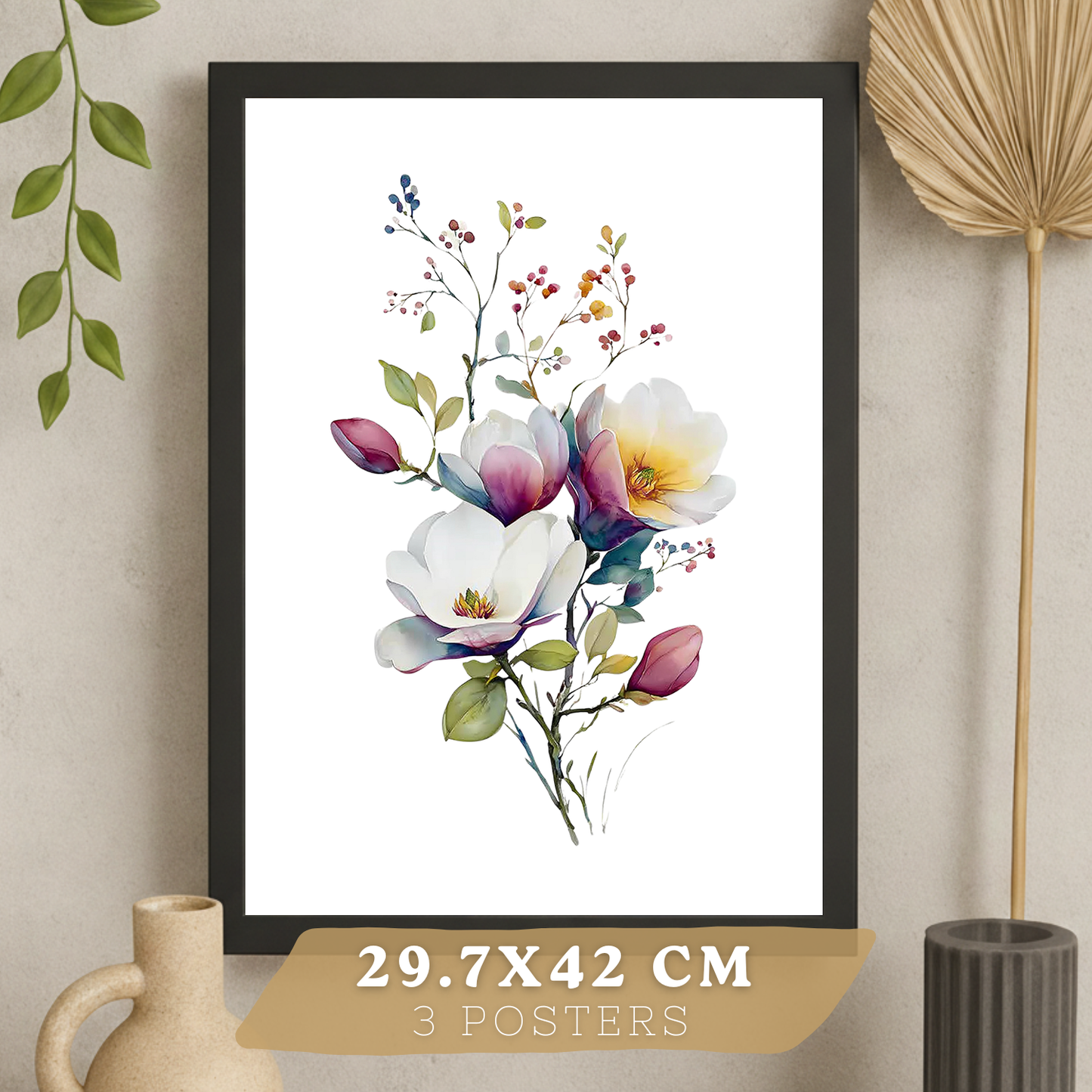 Nacnic Set De 3 Cuadros De Arte Botanico. Laminas Decorativas Pared Floral. Poster De Pared De Flores Modernas. Laminas Decorativas Pared Para Salón Y Dormitorio