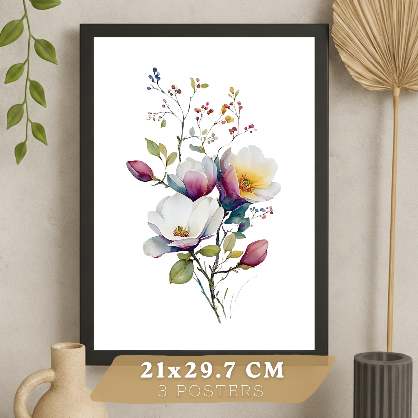 Nacnic Set De 3 Cuadros De Arte Botanico. Laminas Decorativas Pared Floral. Poster De Pared De Flores Modernas. Laminas Decorativas Pared Para Salón Y Dormitorio