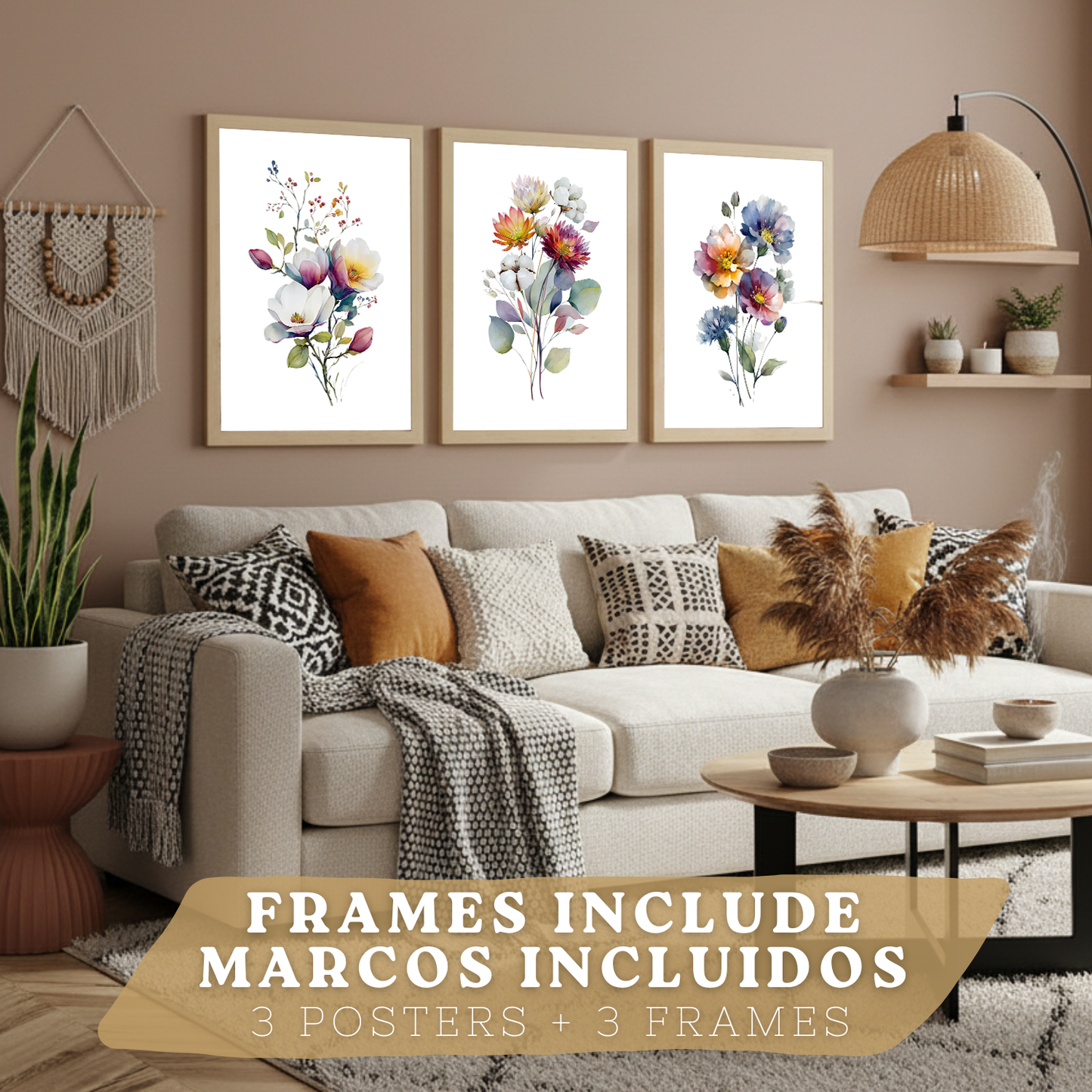 Nacnic Set De 3 Cuadros De Arte Botanico. Laminas Decorativas Pared Floral. Poster De Pared De Flores Modernas. Laminas Decorativas Pared Para Salón Y Dormitorio