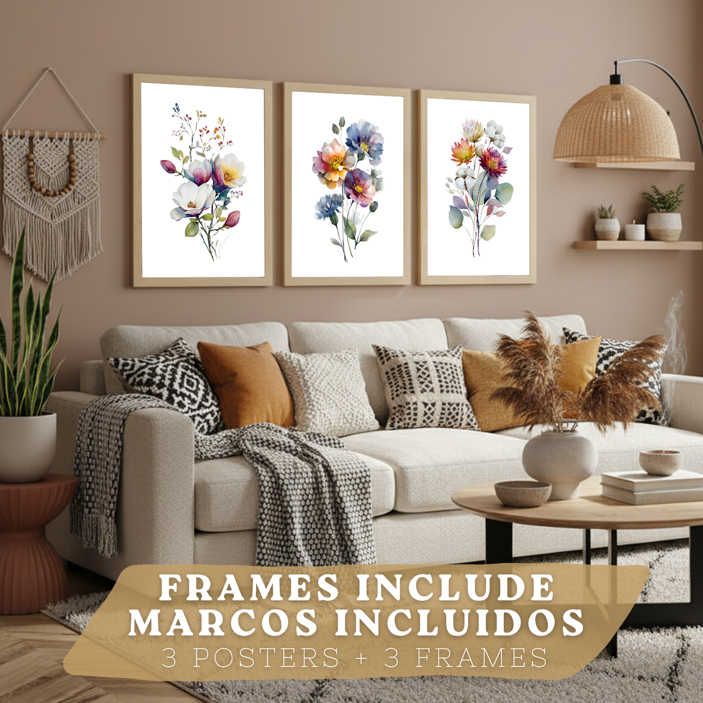 Nacnic Set De 3 Cuadros De Arte Botanico. Laminas Decorativas Pared Floral. Poster De Pared De Flores Modernas. Laminas Decorativas Pared Para Salón Y Dormitorio