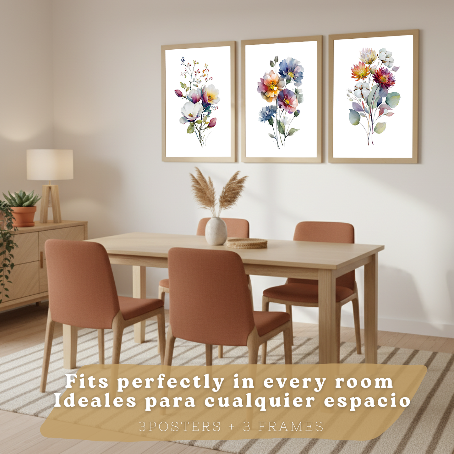 Nacnic Set De 3 Cuadros De Arte Botanico. Laminas Decorativas Pared Floral. Poster De Pared De Flores Modernas. Laminas Decorativas Pared Para Salón Y Dormitorio