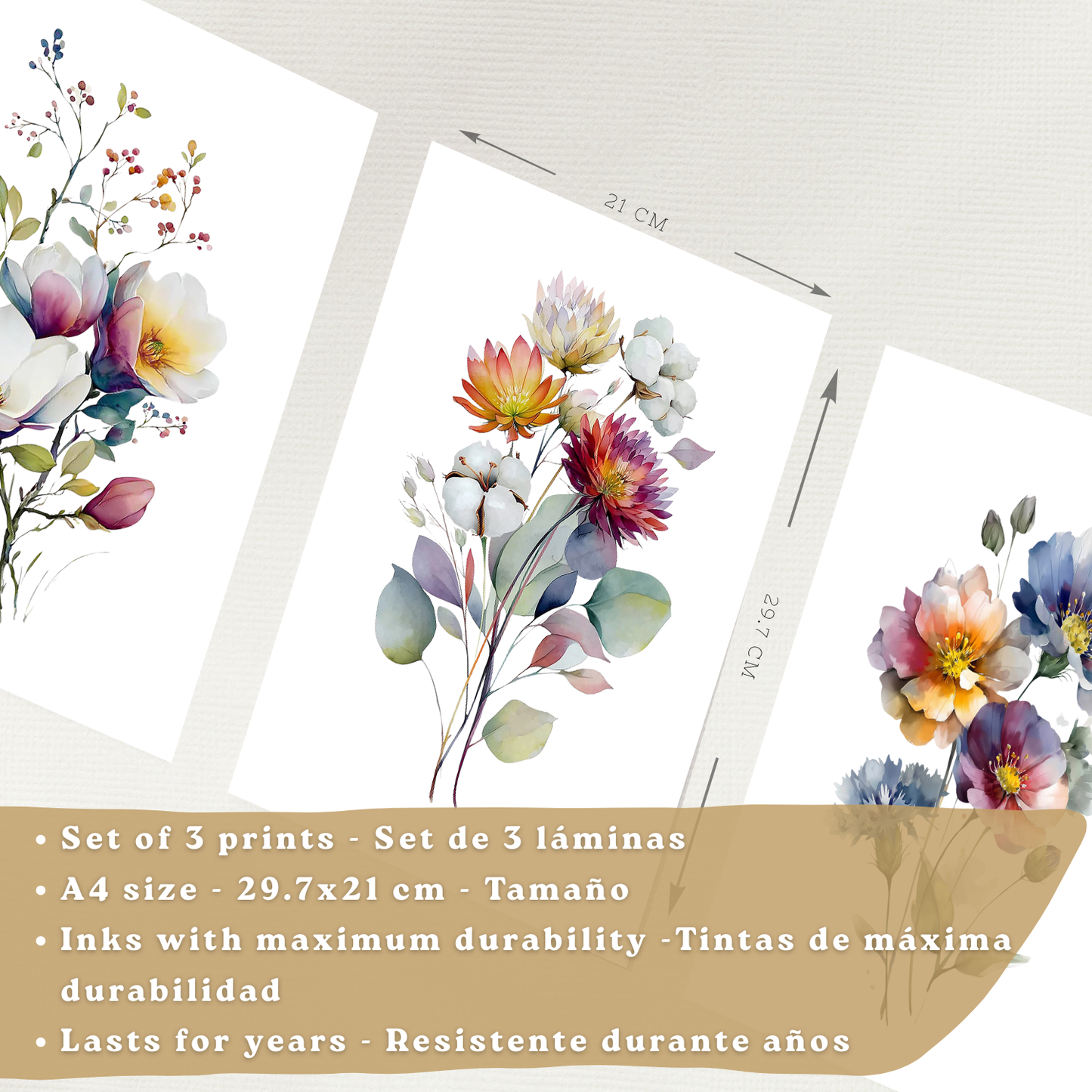 Nacnic Set De 3 Cuadros De Arte Botanico. Laminas Decorativas Pared Floral. Poster De Pared De Flores Modernas. Laminas Decorativas Pared Para Salón Y Dormitorio