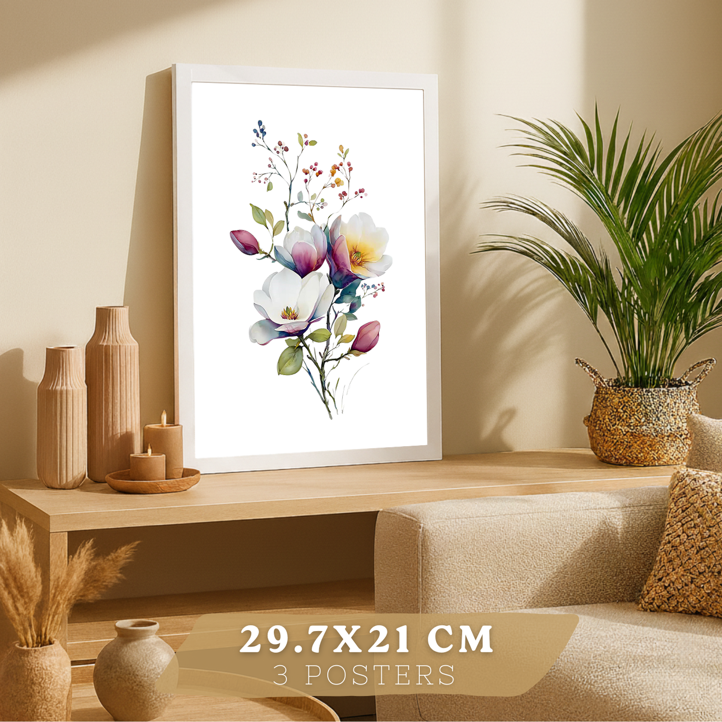 Nacnic Set De 3 Cuadros De Arte Botanico. Laminas Decorativas Pared Floral. Poster De Pared De Flores Modernas. Laminas Decorativas Pared Para Salón Y Dormitorio