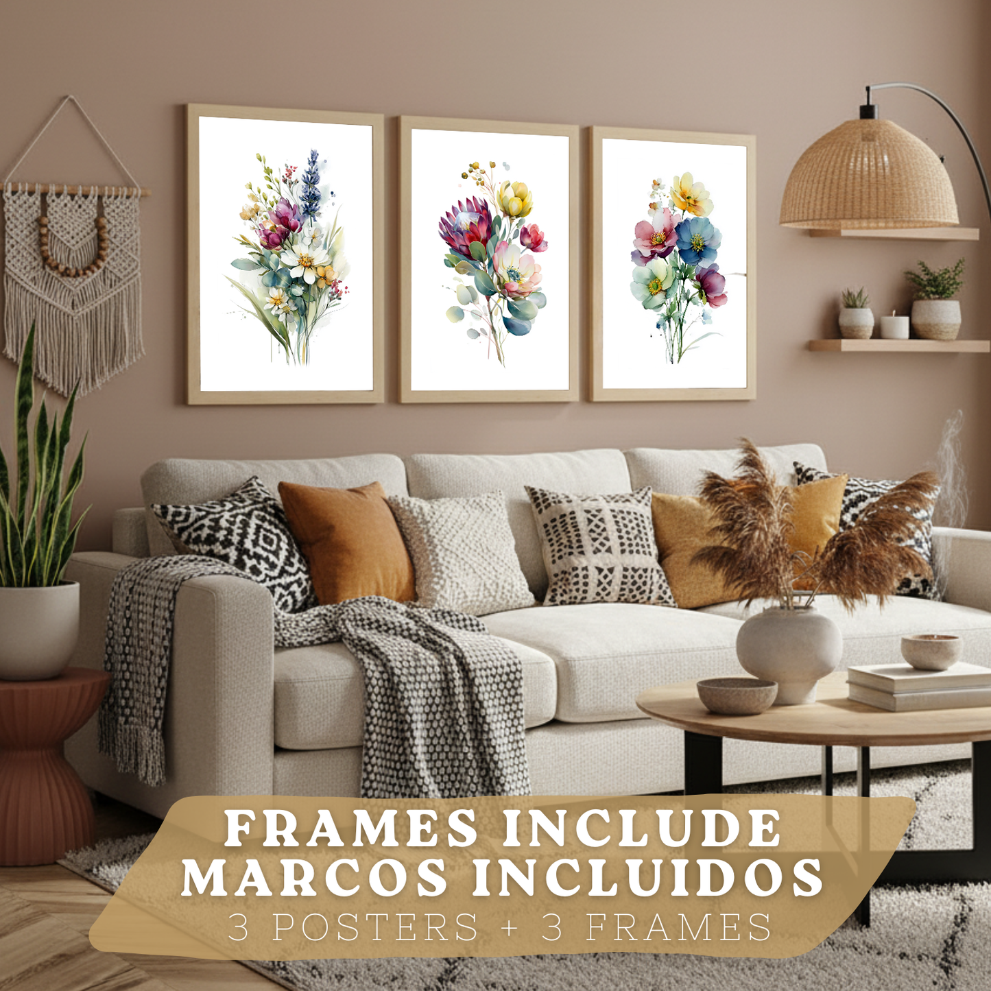 Nacnic Set De 3 Cuadros De Arte Botanico. Laminas Decorativas Pared Floral. Poster Modernas. Cuadros Flores. Laminas Decorativas Pared Para Salón Y Dormitorio