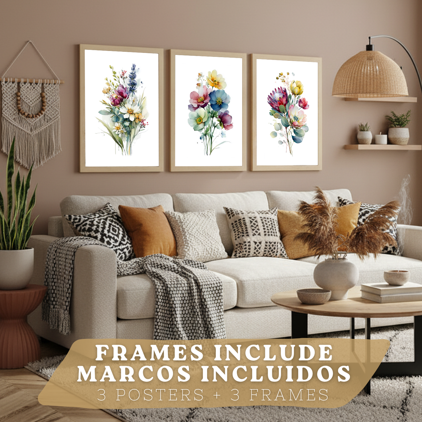 Nacnic Set De 3 Cuadros De Arte Botanico. Laminas Decorativas Pared Floral. Poster Modernas. Cuadros Flores. Laminas Decorativas Pared Para Salón Y Dormitorio