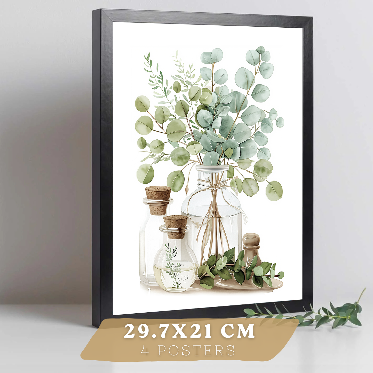 Nacnic Juego De 4 Lámnas Decorativas Pared Cocina Botanica.Estilo Rural Bohemico. Cocina Rustica. Plantas Verdes, Laminas Decorativas Pared Para Salón Y Dormitorio