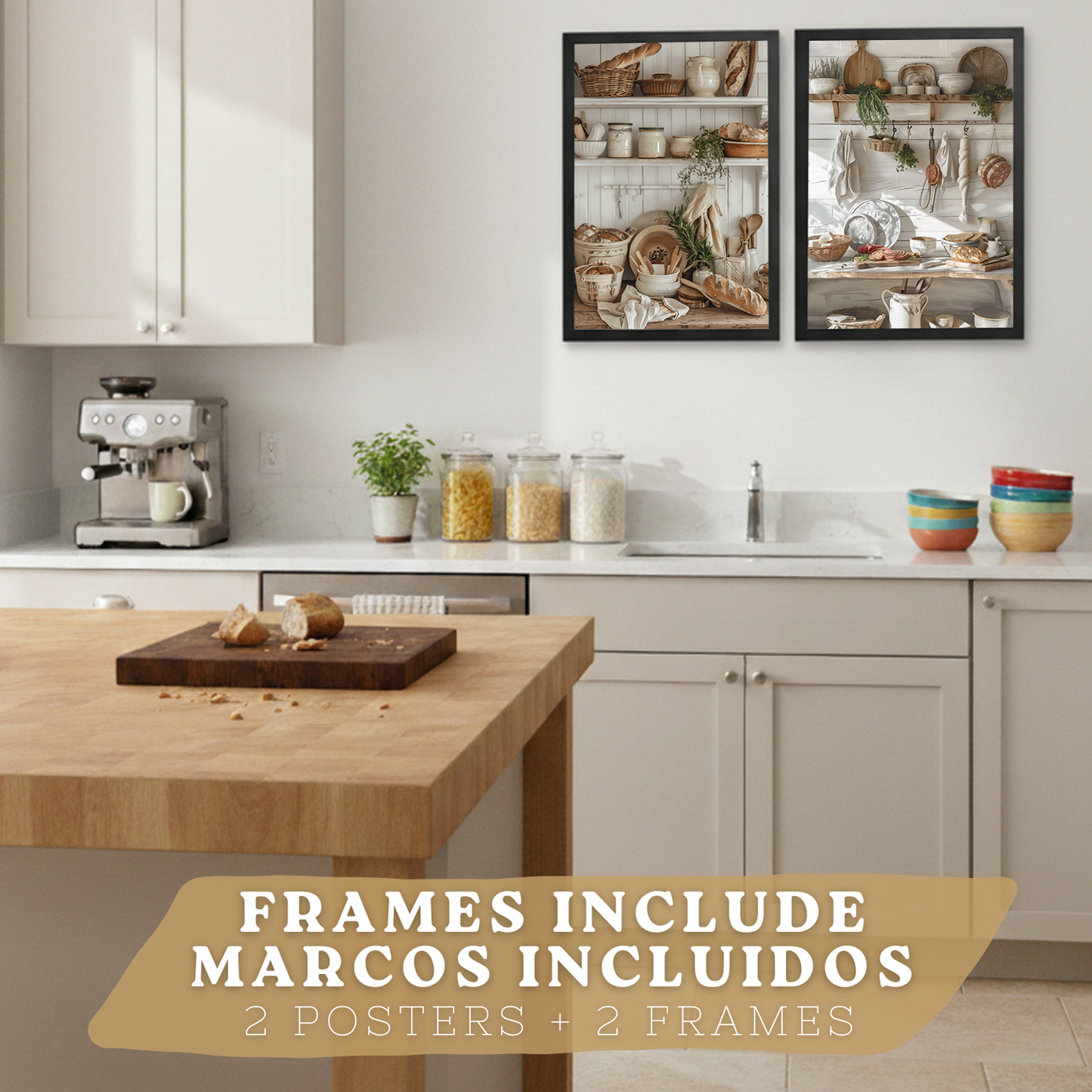 Nacnic Juego De 2 Lámnas Decorativas Pared Cocina.Estilo Rural. Cocina Rustica. Laminas Decorativas Pared Para Salón Y Dormitorio