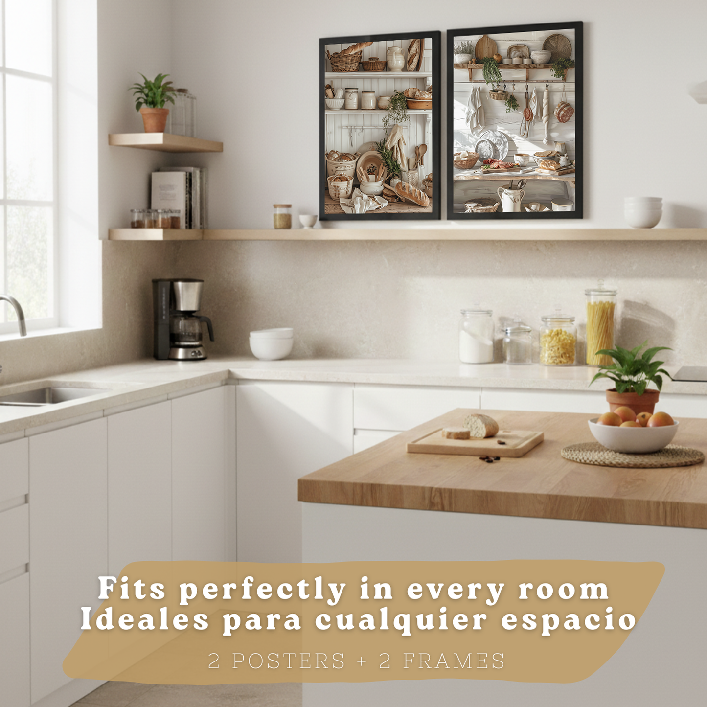 Nacnic Juego De 2 Lámnas Decorativas Pared Cocina.Estilo Rural. Cocina Rustica. Laminas Decorativas Pared Para Salón Y Dormitorio