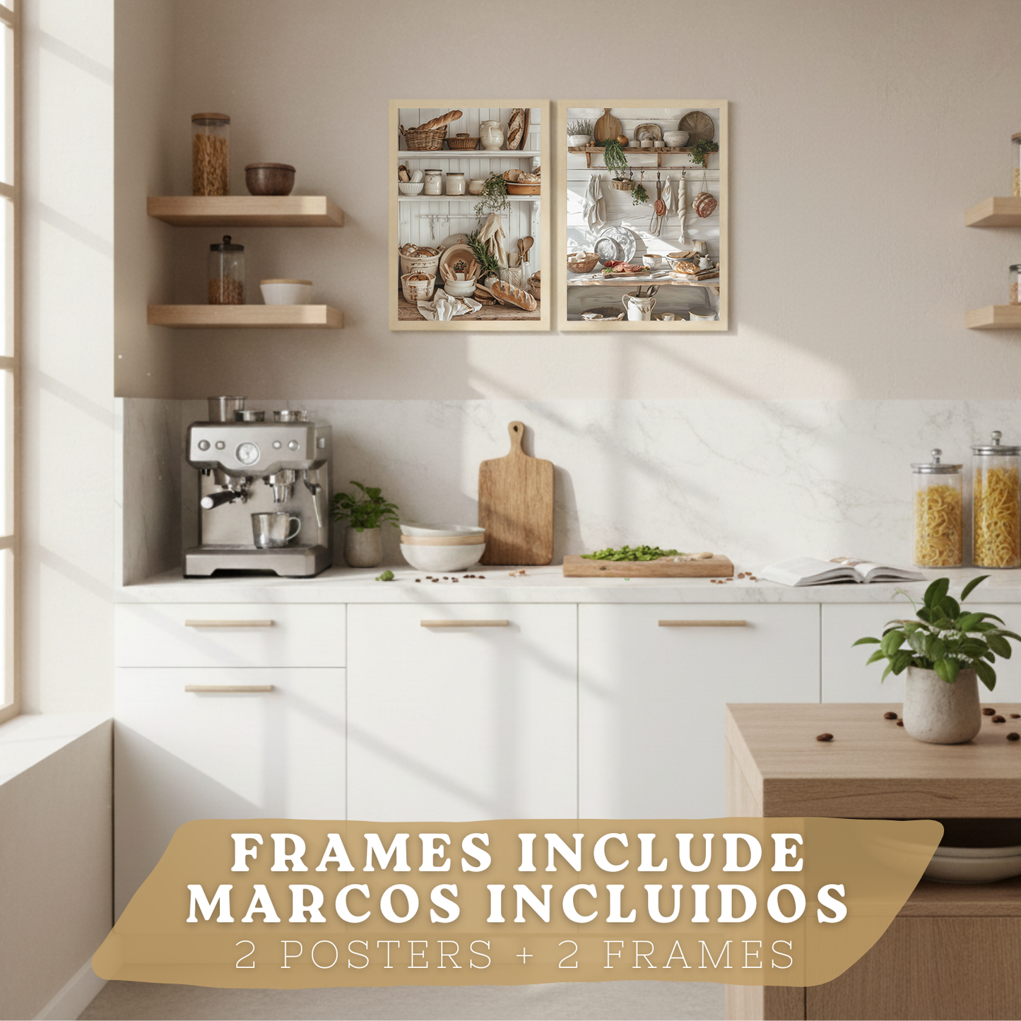 Nacnic Juego De 2 Lámnas Decorativas Pared Cocina.Estilo Rural. Cocina Rustica. Laminas Decorativas Pared Para Salón Y Dormitorio