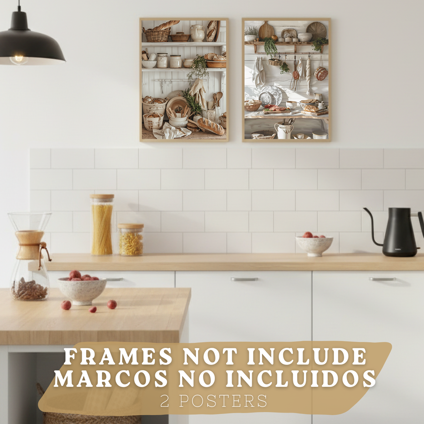 Nacnic Juego De 2 Lámnas Decorativas Pared Cocina.Estilo Rural. Cocina Rustica. Laminas Decorativas Pared Para Salón Y Dormitorio
